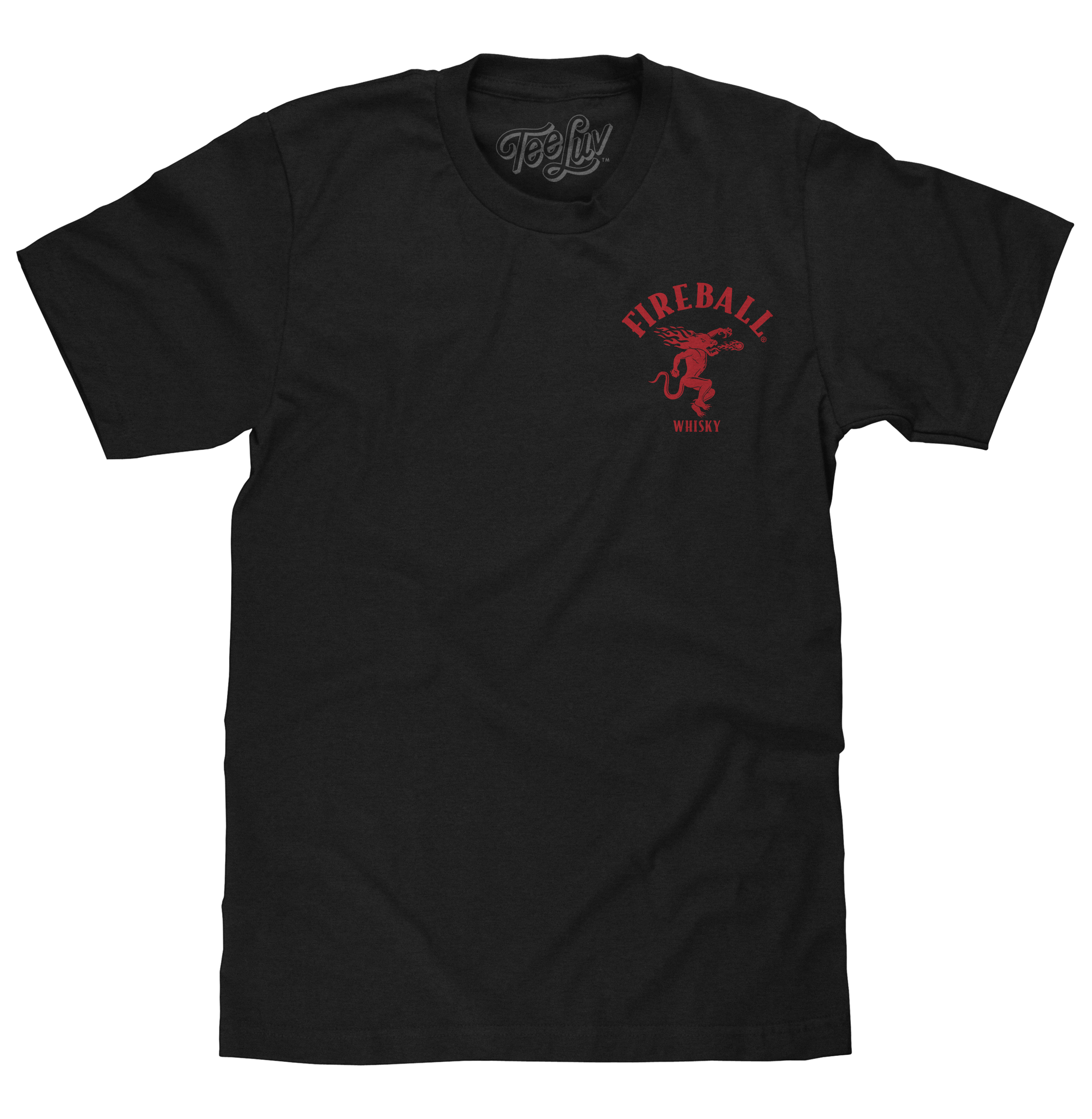 Fireball Whisky Left Chest Front and Back Dragon Mascot Logo T-Shirt - Black