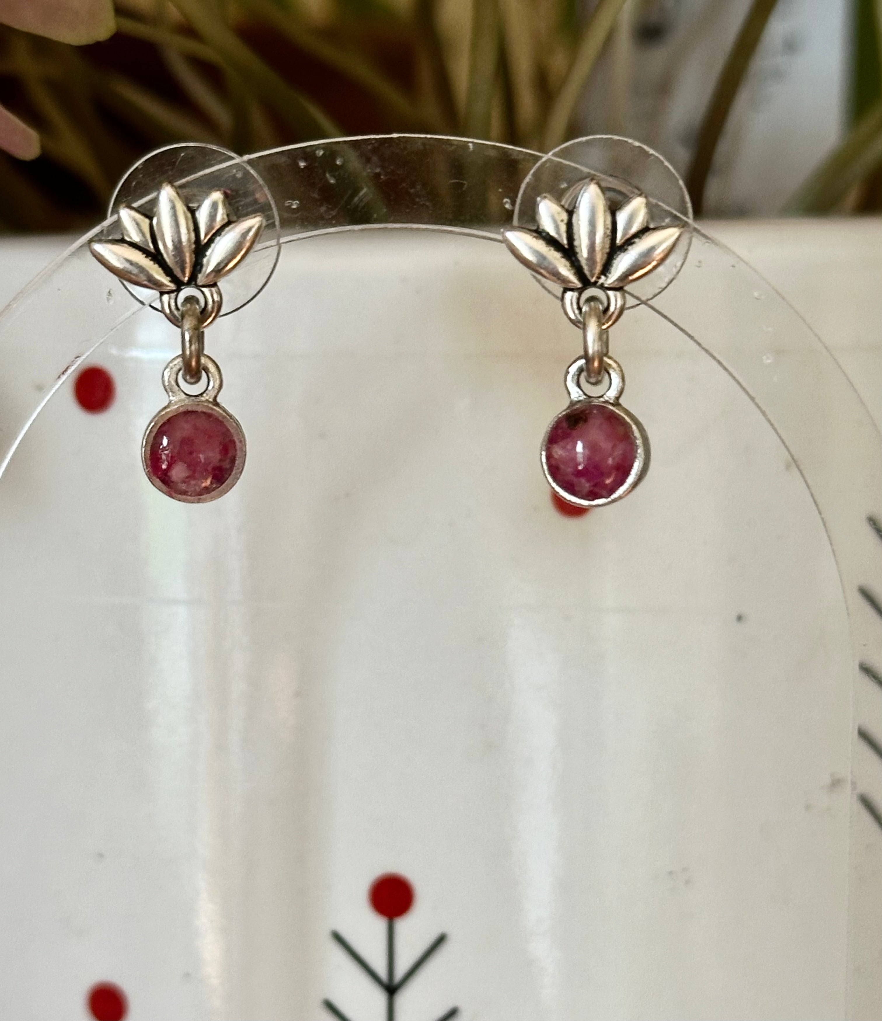 Lotus Gemstone Stud Earrings