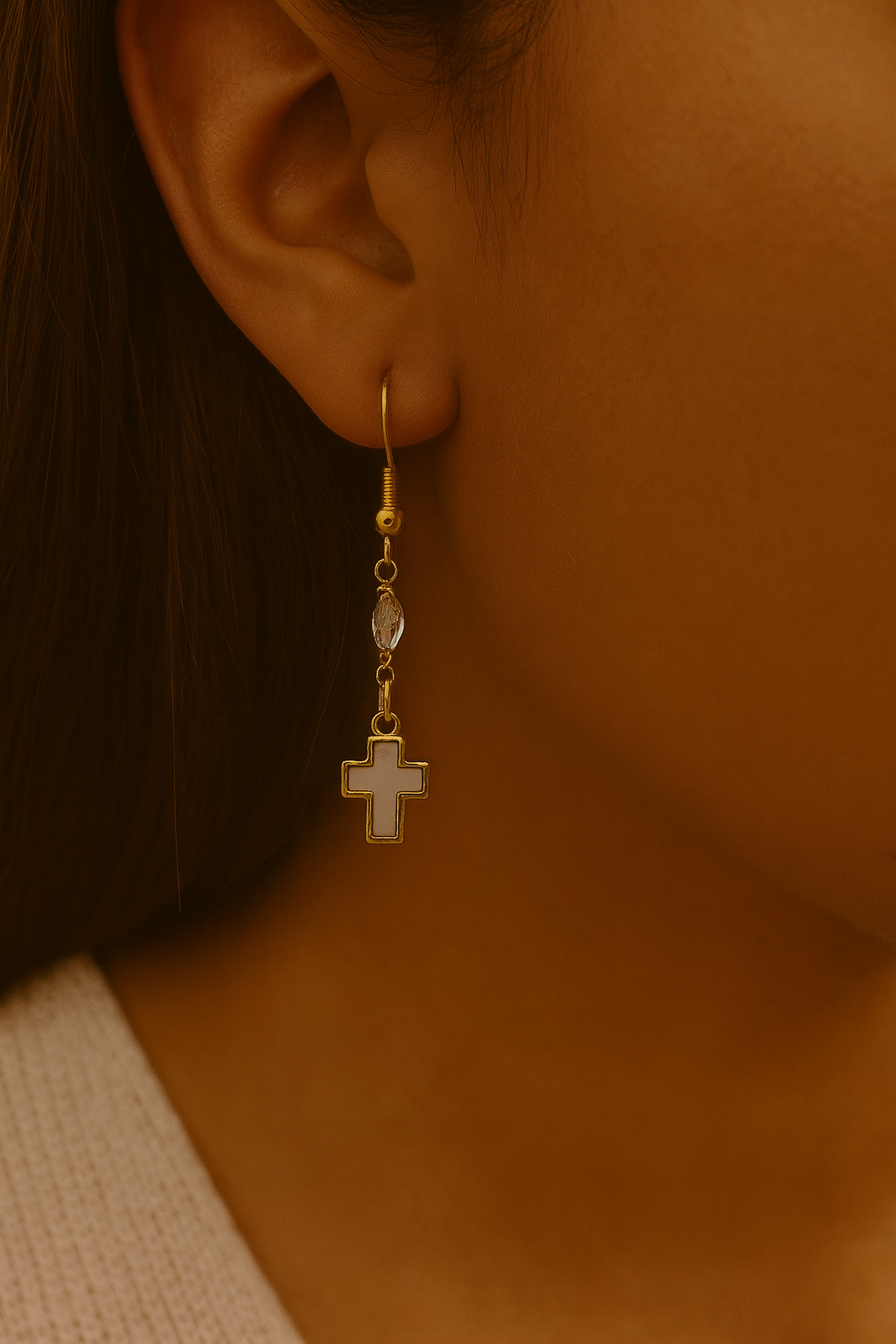 Mother of Pearl Gold Cross Earrings – Christian Faith Jewelry for Women