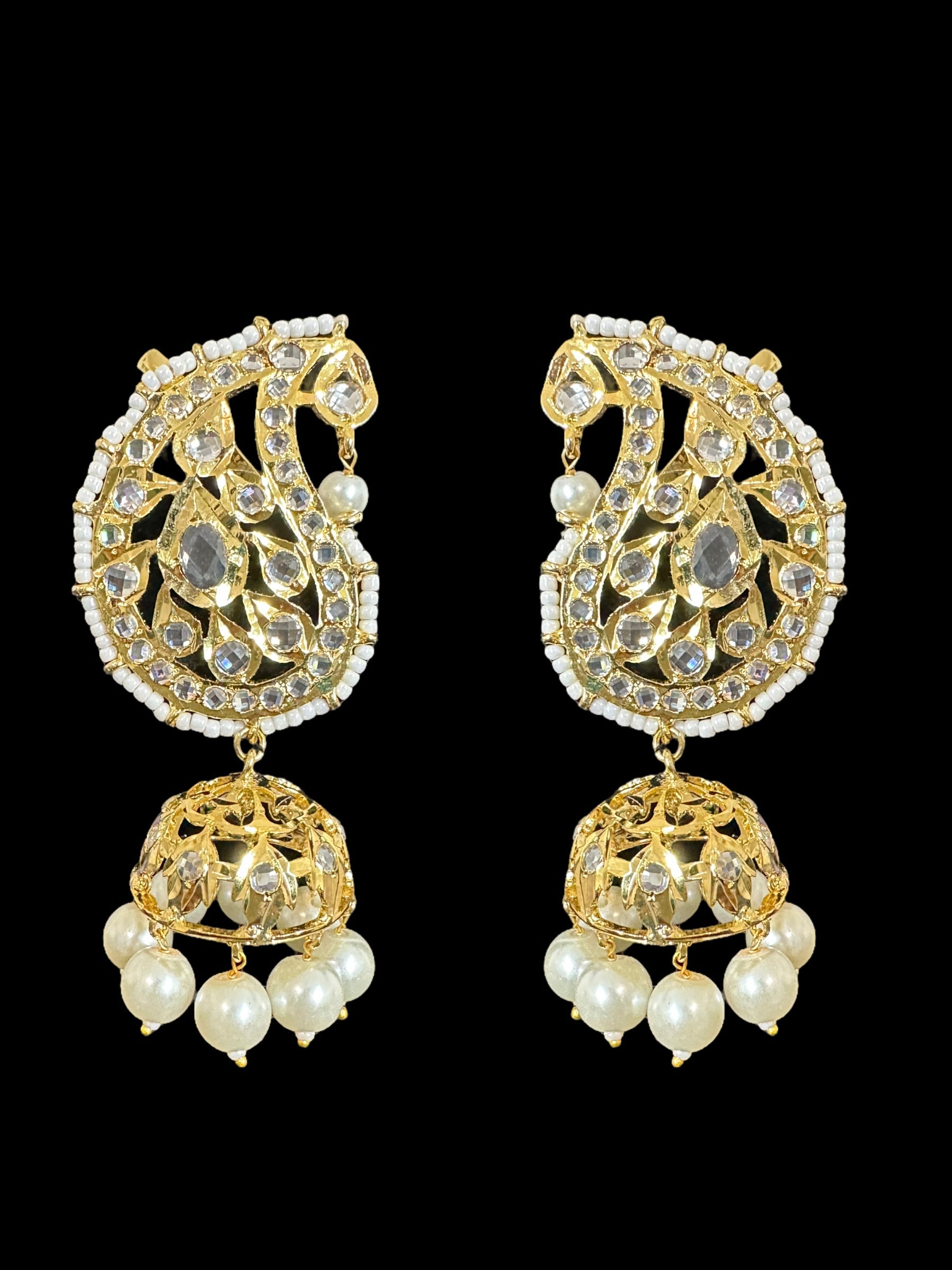 DER533 Kaan phool jhumka earrings in pearls ( SHIPS IN 3 WEEKS )