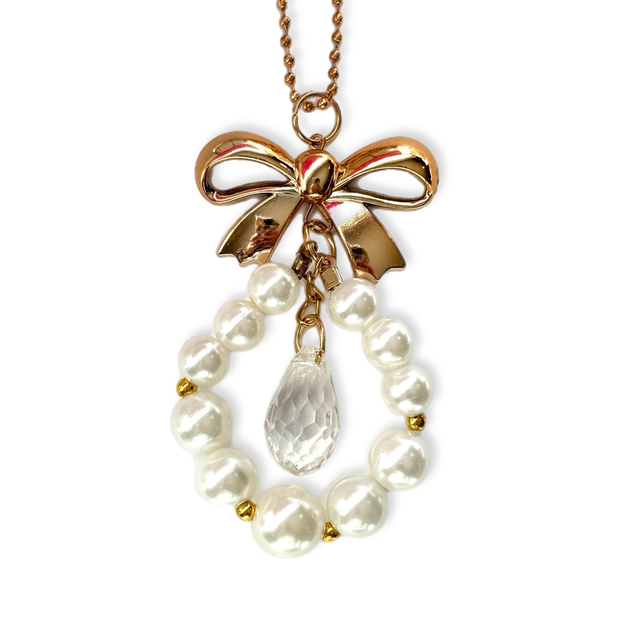 PEARLS &amp;amp; Gold Bow Charm - Tumbler Handle Charm