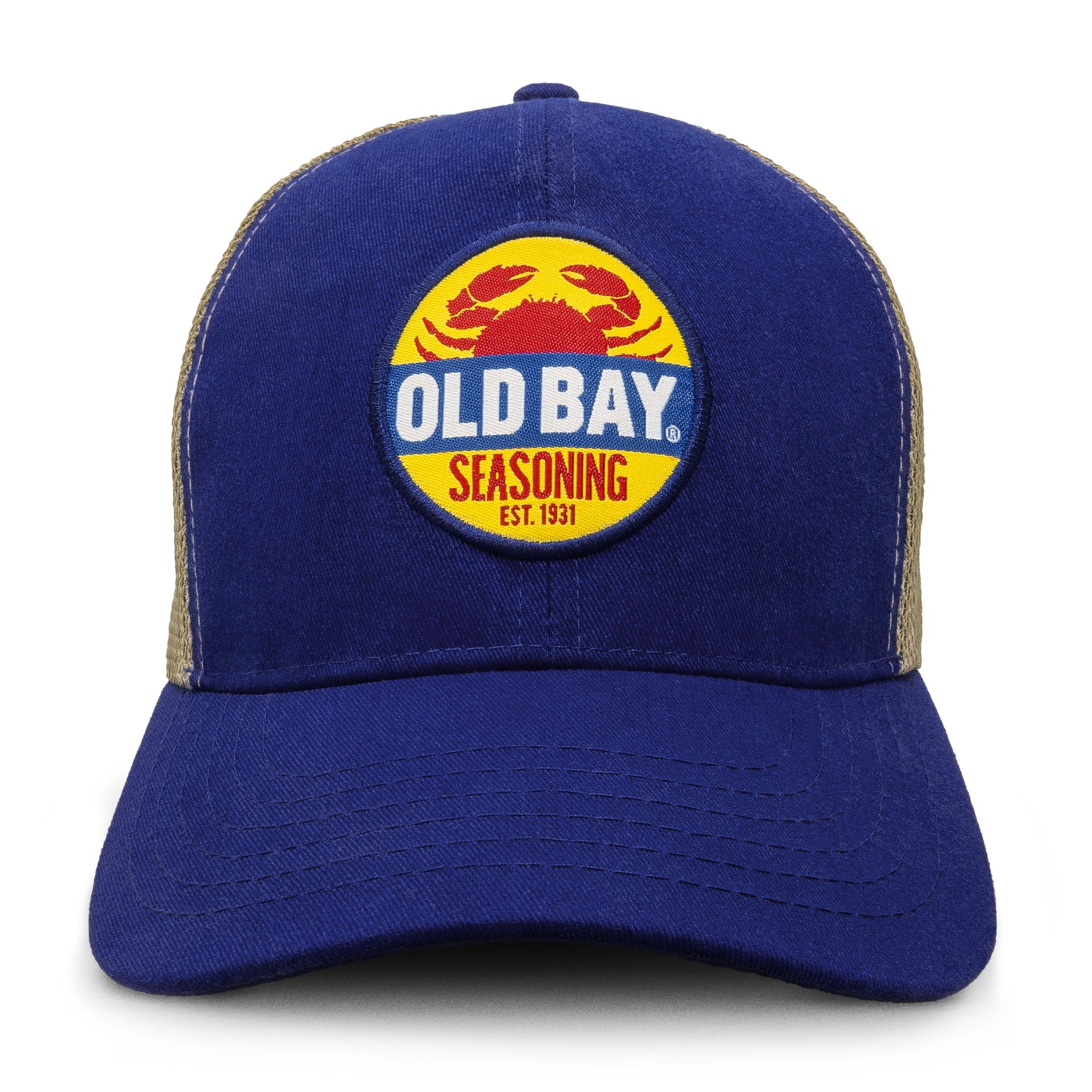 Old Bay Seasoning Crab Logo Mesh Back Baseball Hat - Blue/Tan