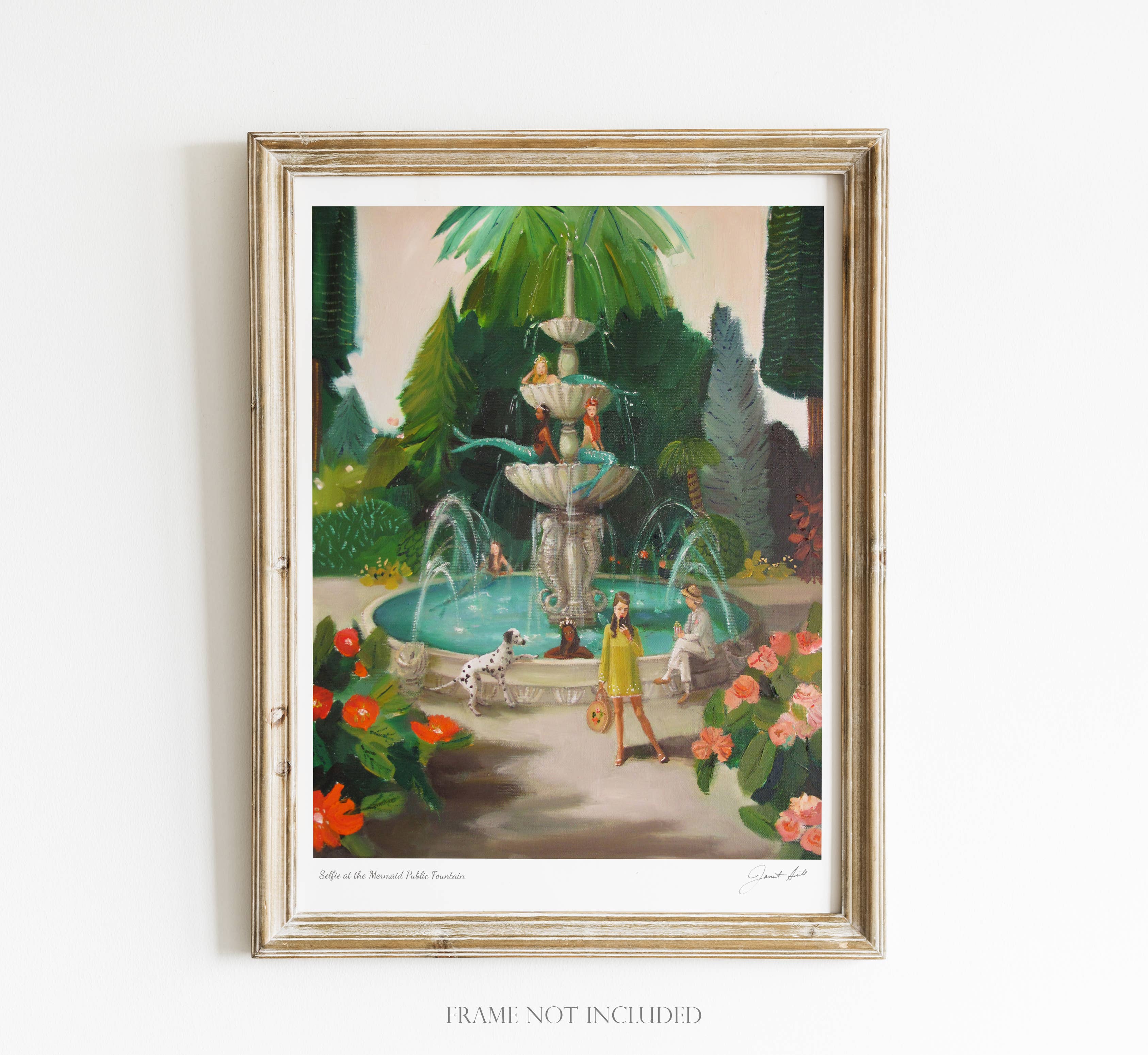 Selfie At The Mermaid Public Fountain Art Print - 8.5&amp;quot; X 11&amp;quot; by Janet Hill