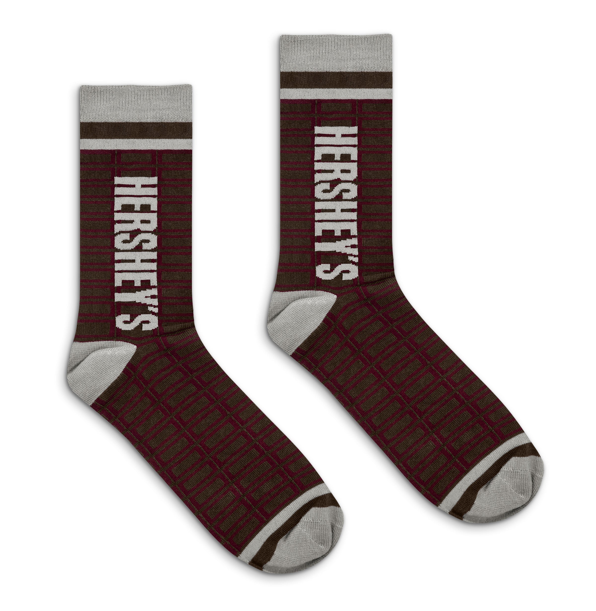 Hershey&amp;#39;s Chocolate Candy Logo Grid Pattern Socks - Brown/Red/Gray