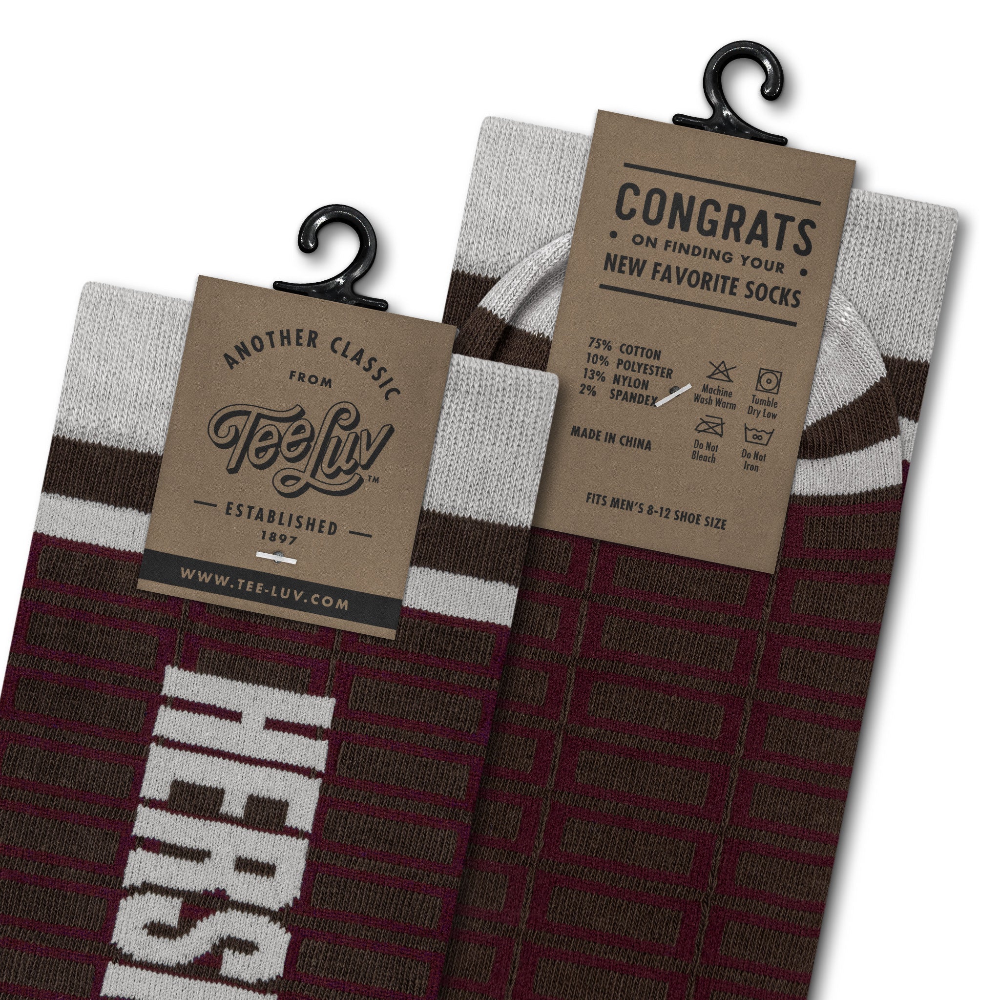 Hershey&#39;s Chocolate Candy Logo Grid Pattern Socks - Brown/Red/Gray