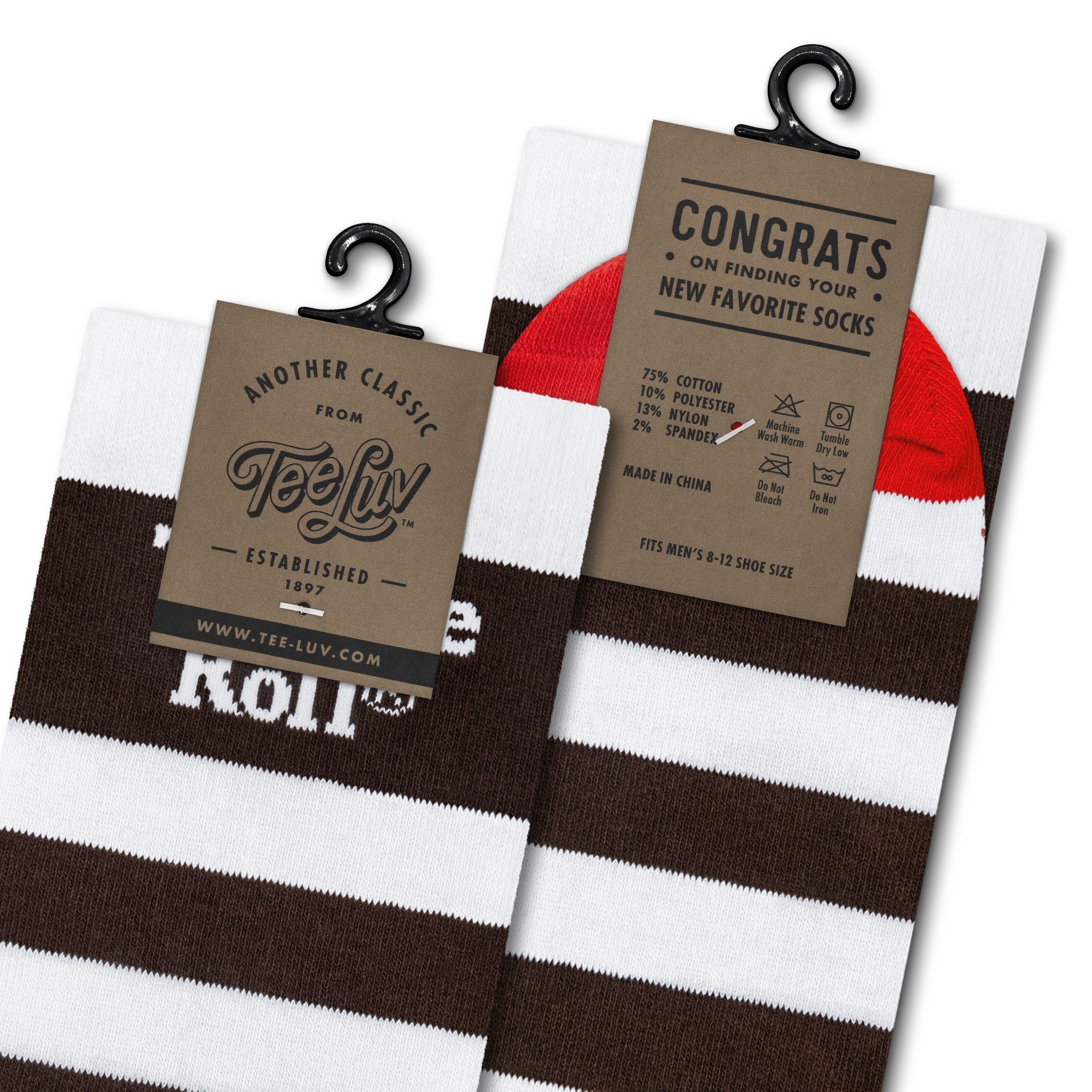 Tootsie Roll Candy Logo Crew Socks - White/Brown/Red