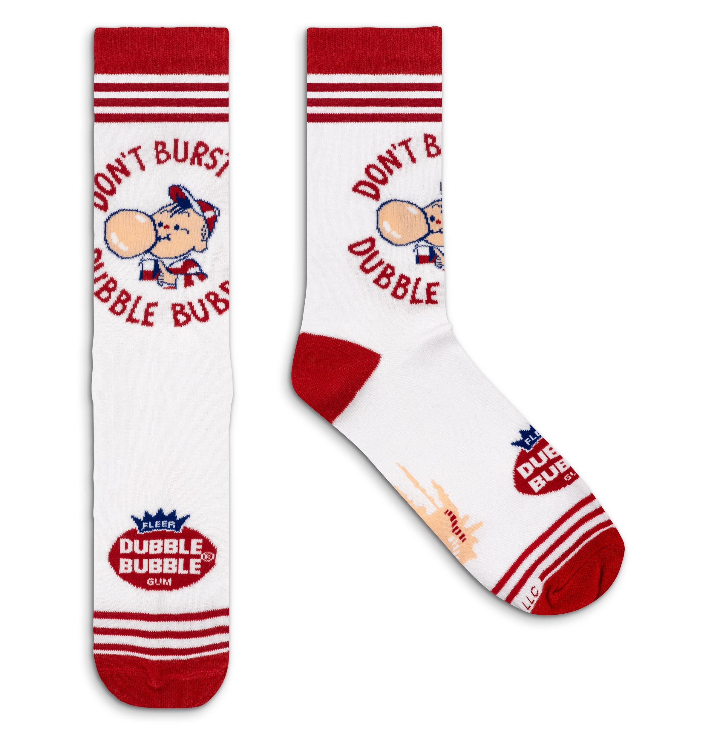 Dubble Bubble Gum Don&amp;#39;t Burst My Bubble Candy Logo Socks - White/Red