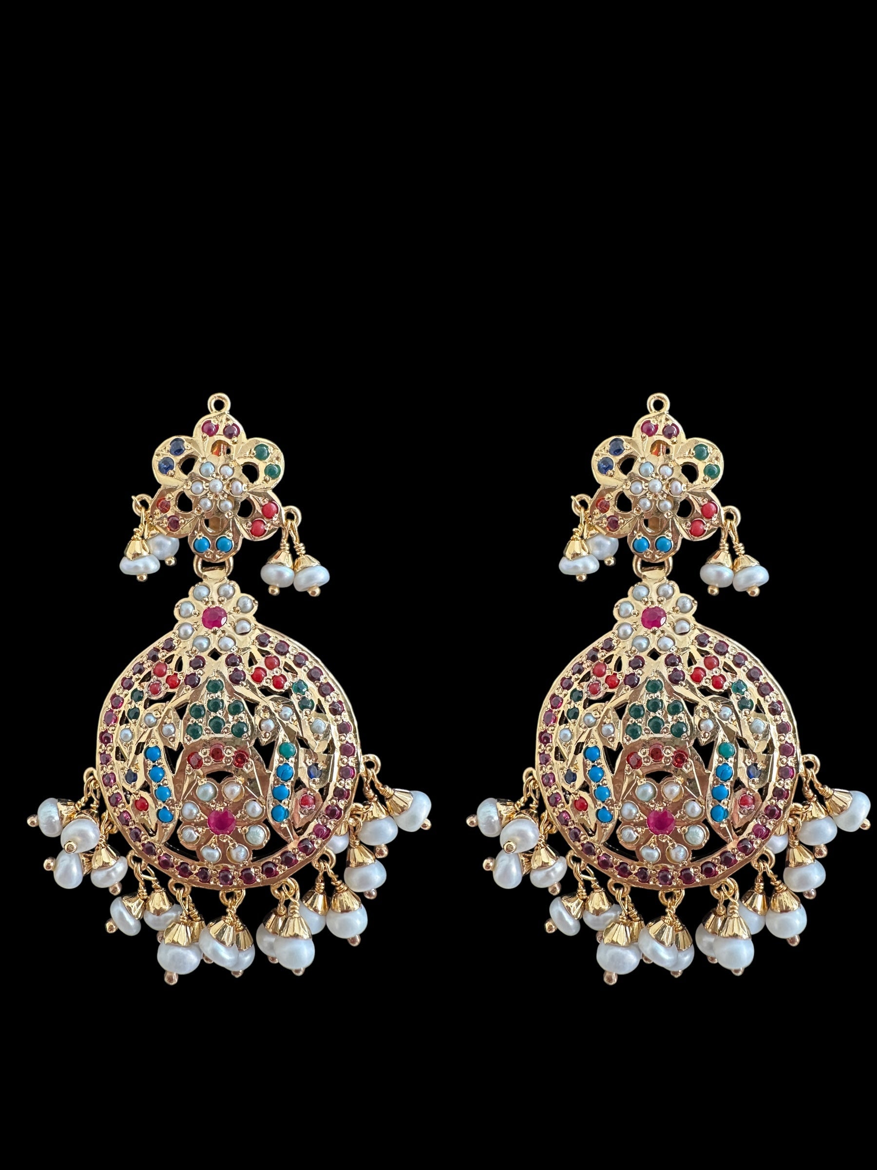 Navratan chandbali earrings in gold plated silver ( READY TO SHIP )