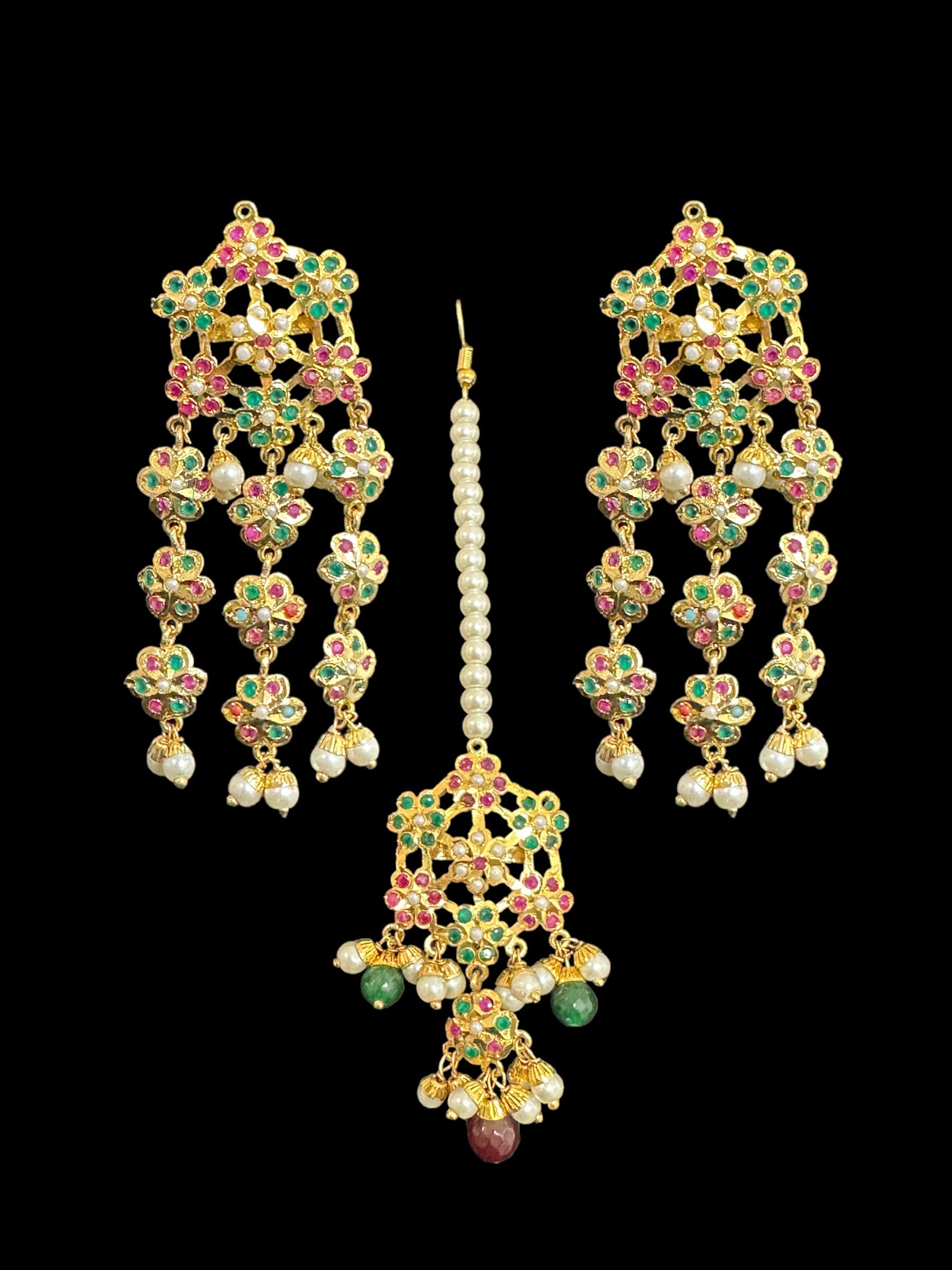 DJET46 Sitara earrings tika in ruby emerald ( SHIPS IN 4 WEEKS )