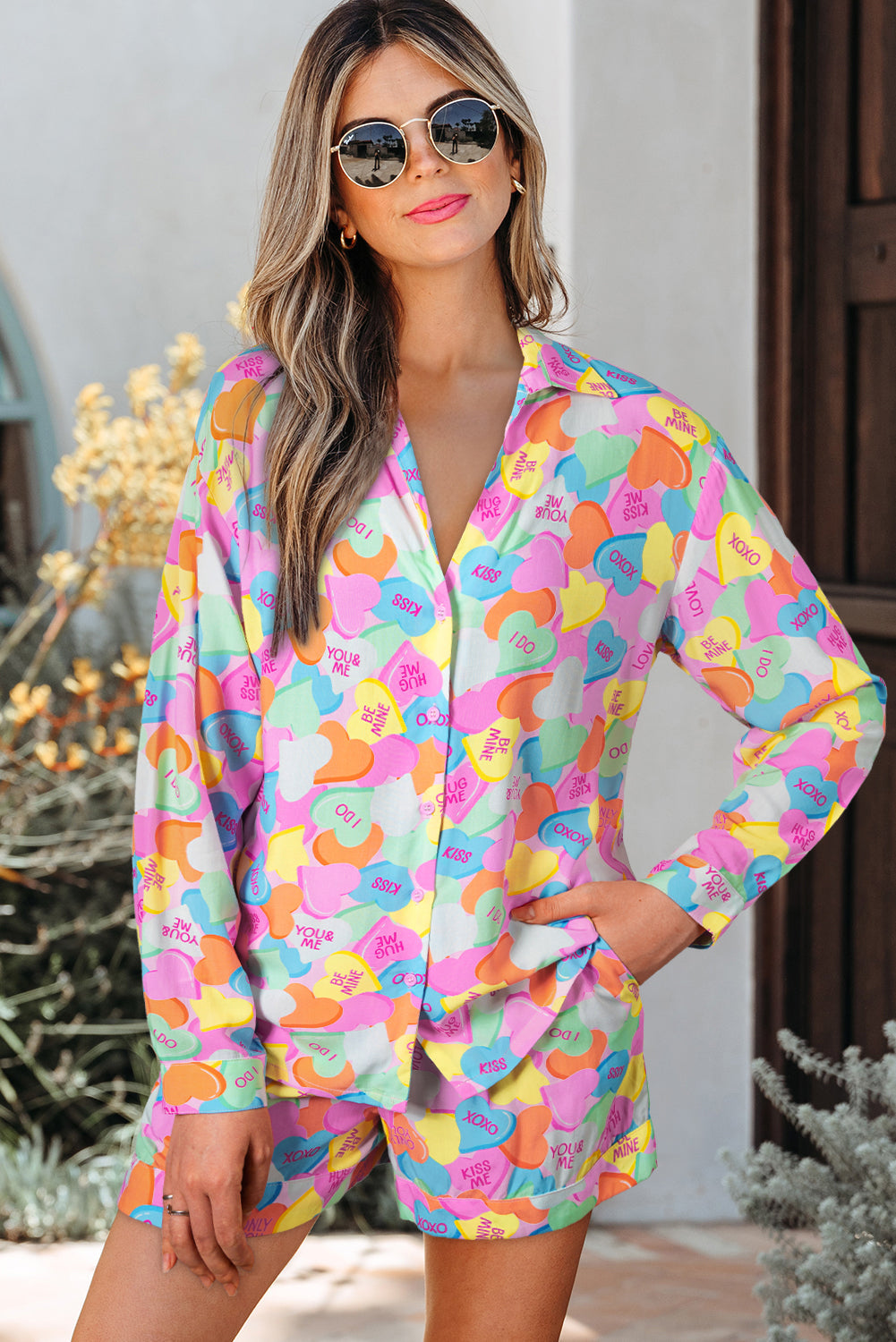 Valentine&amp;#39;s Heart Candy Shirt and Shorts Pajama Set