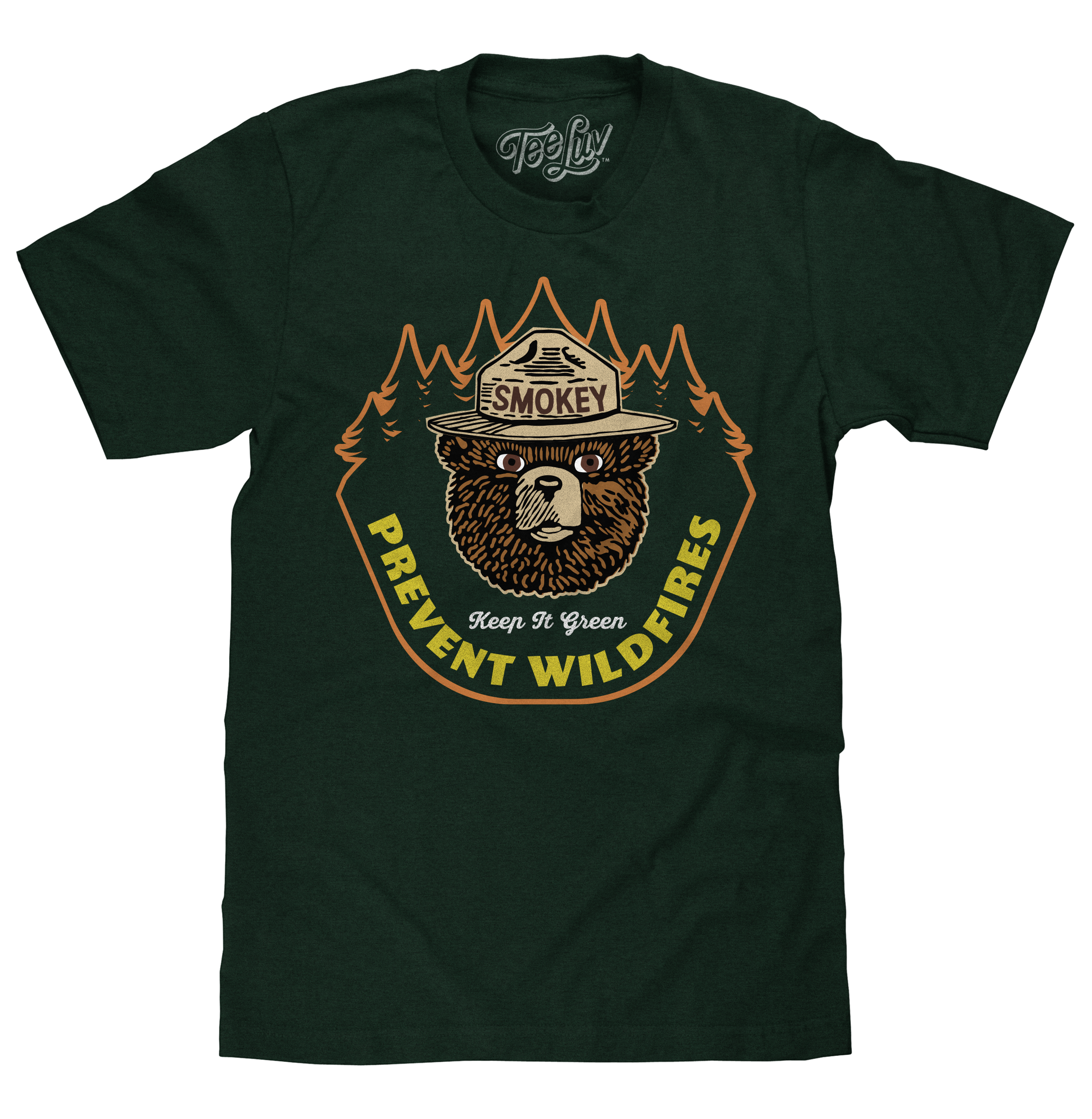 Smokey Bear Keep It Green Prevent Wildfires T-Shirt - Forest Green