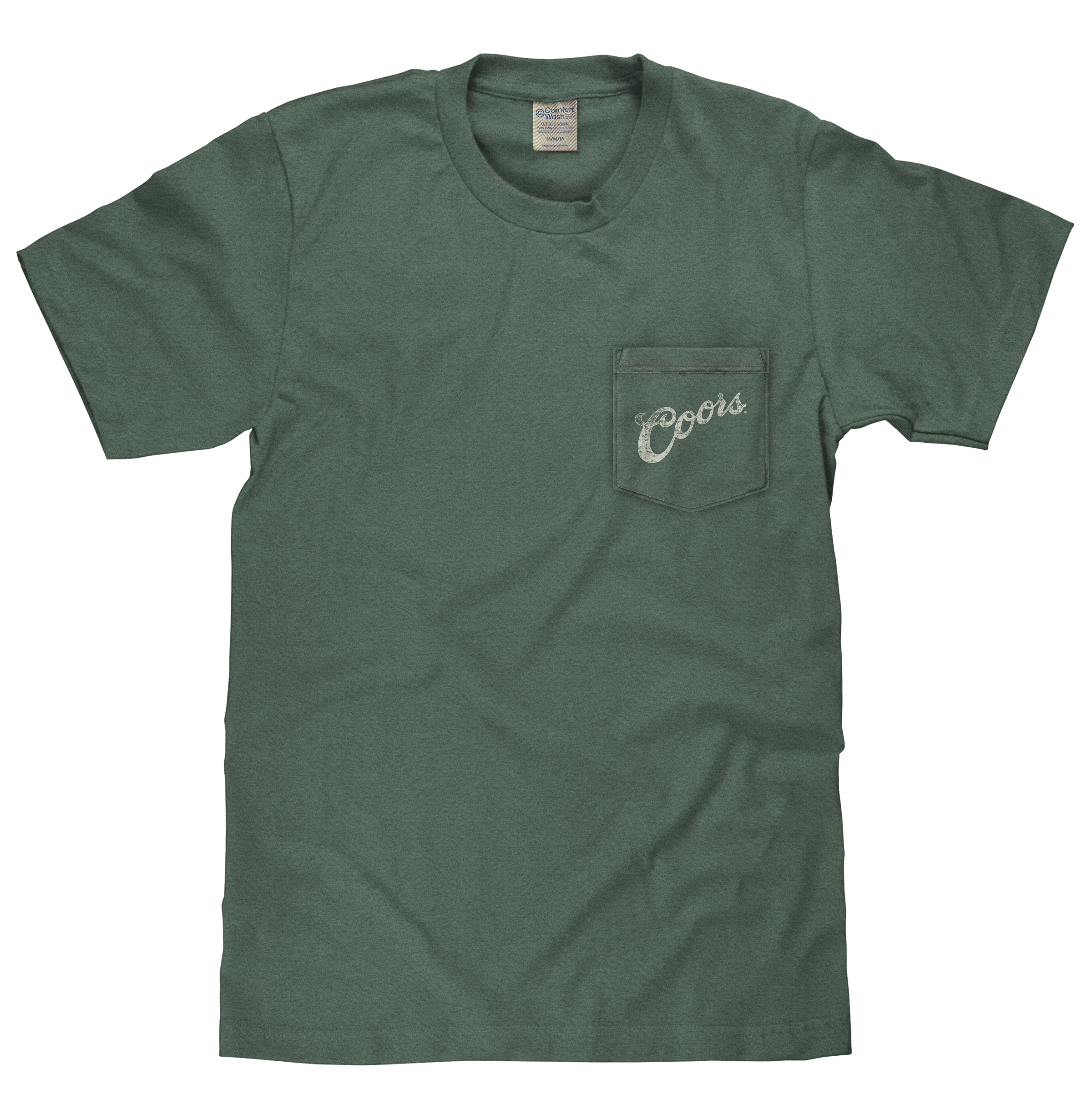 Coors Banquet Beer Rodeo Horse Front Pocket Tee T-Shirt - Cypress Green