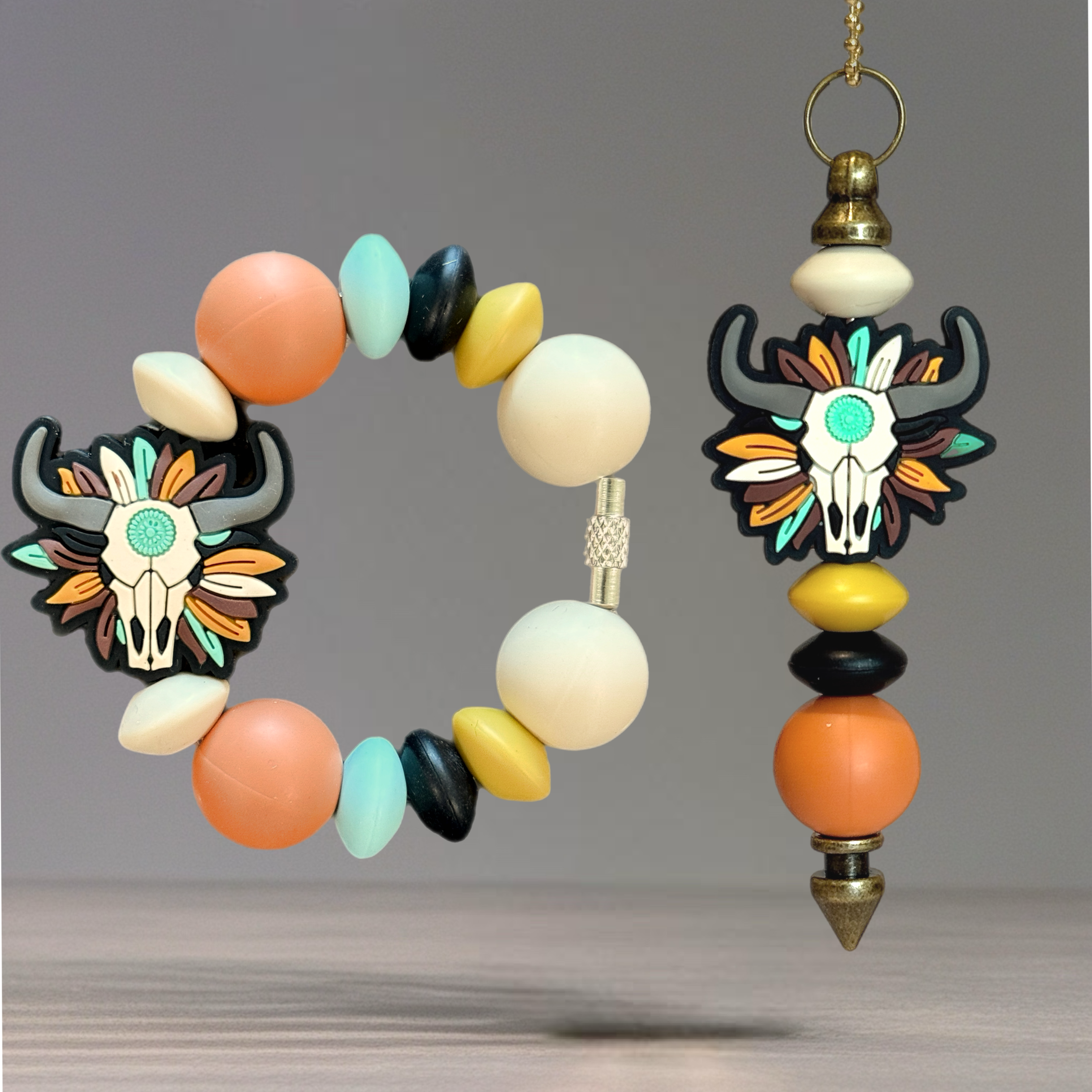 Feathered Skull Handle Bracelet - Tumbler Handle Charm