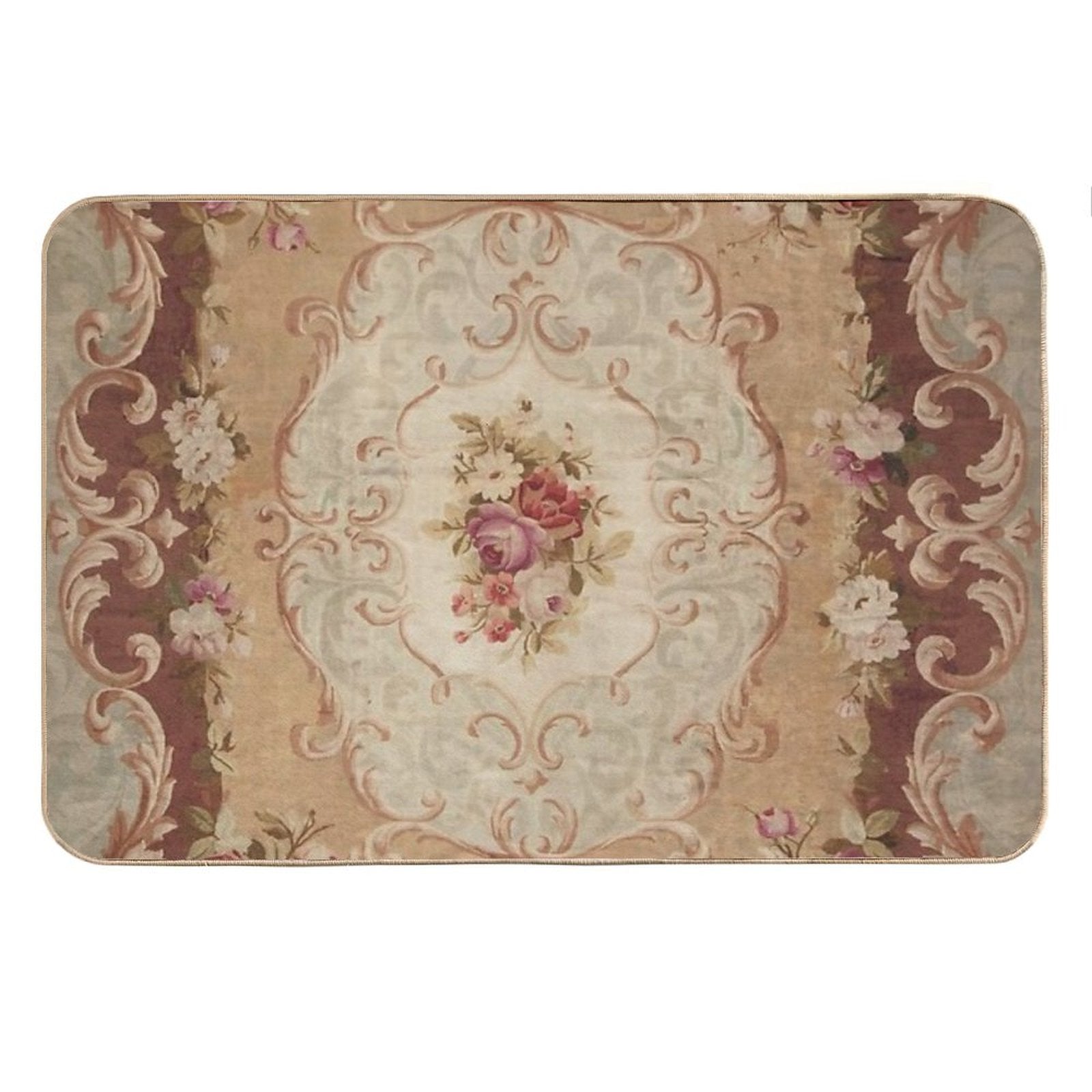 Antique Rose Floral French Aubusson Rug Print Bath Mat