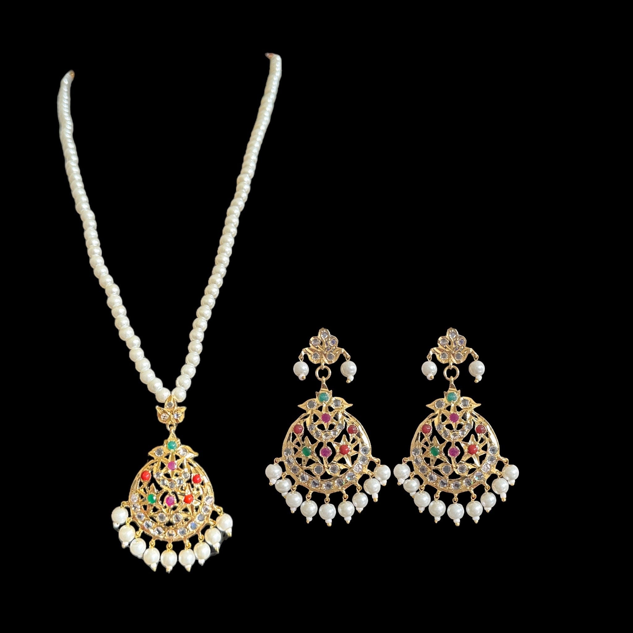 PS416 Lahar Navratan pendant set ( READY TO SHIP )