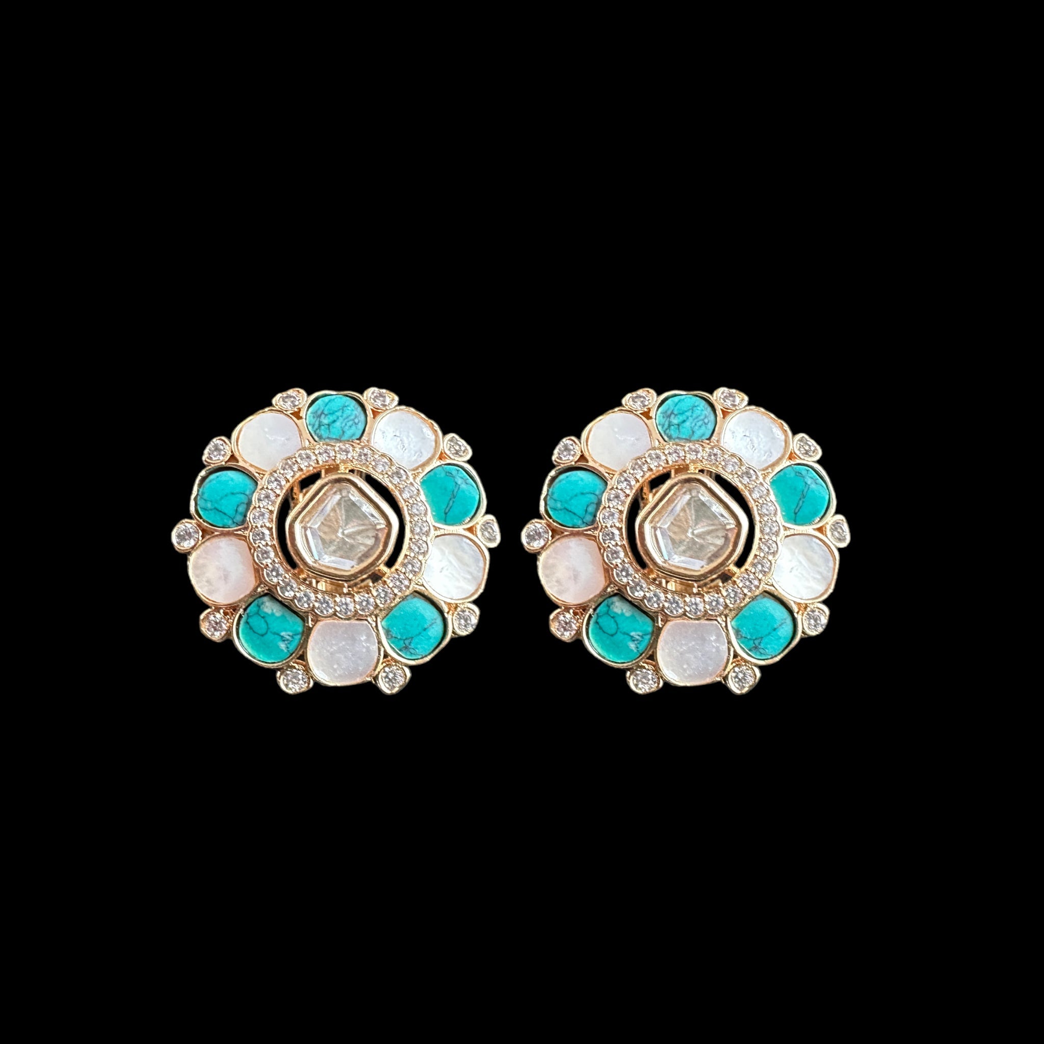 ET559 rose gold plated tops  with mother of pearl and turquoise  ( READY TO SHIP )