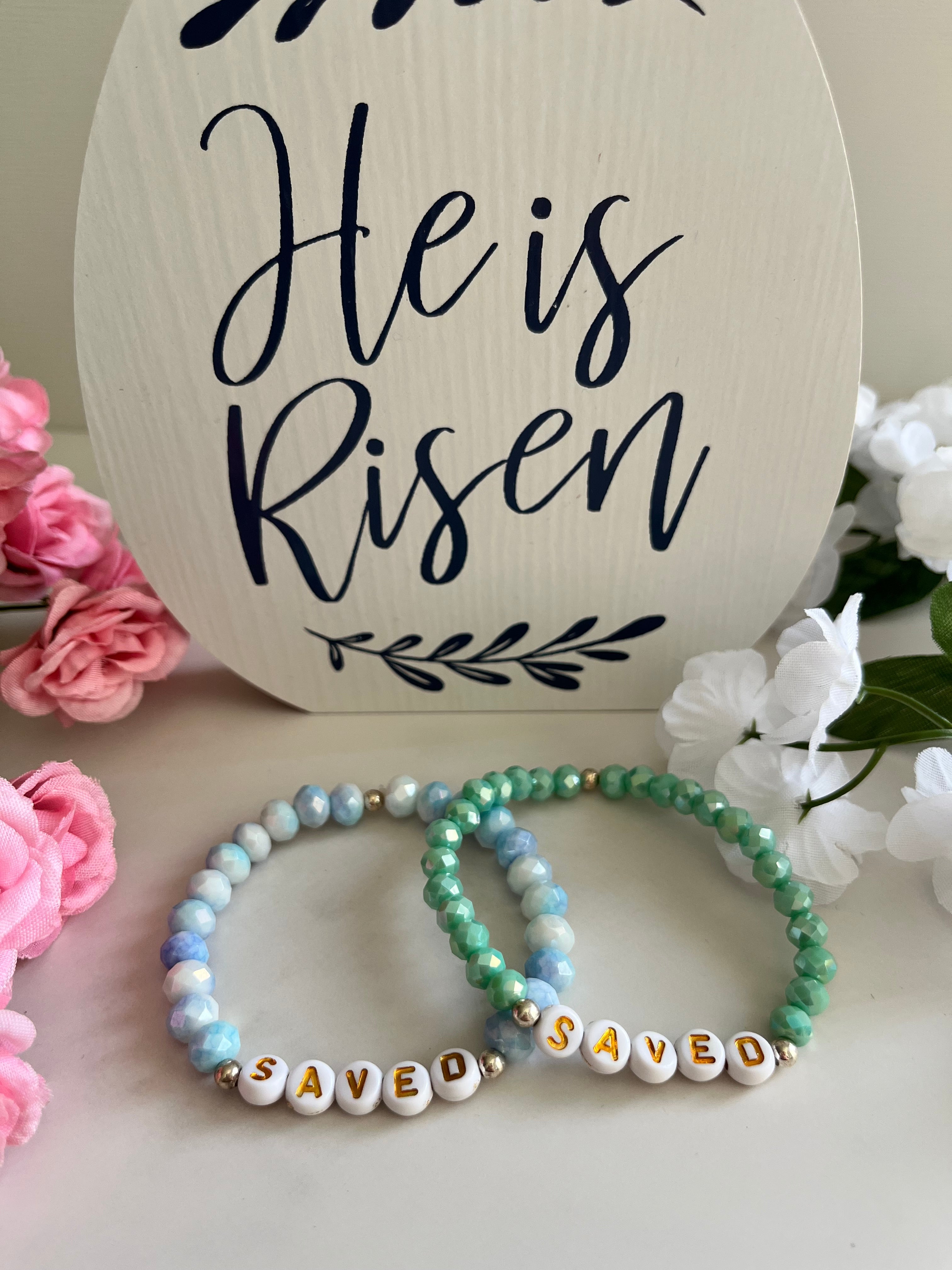 Saved Beaded Bracelet - Mint or Blue White Jade Faith Jewelry