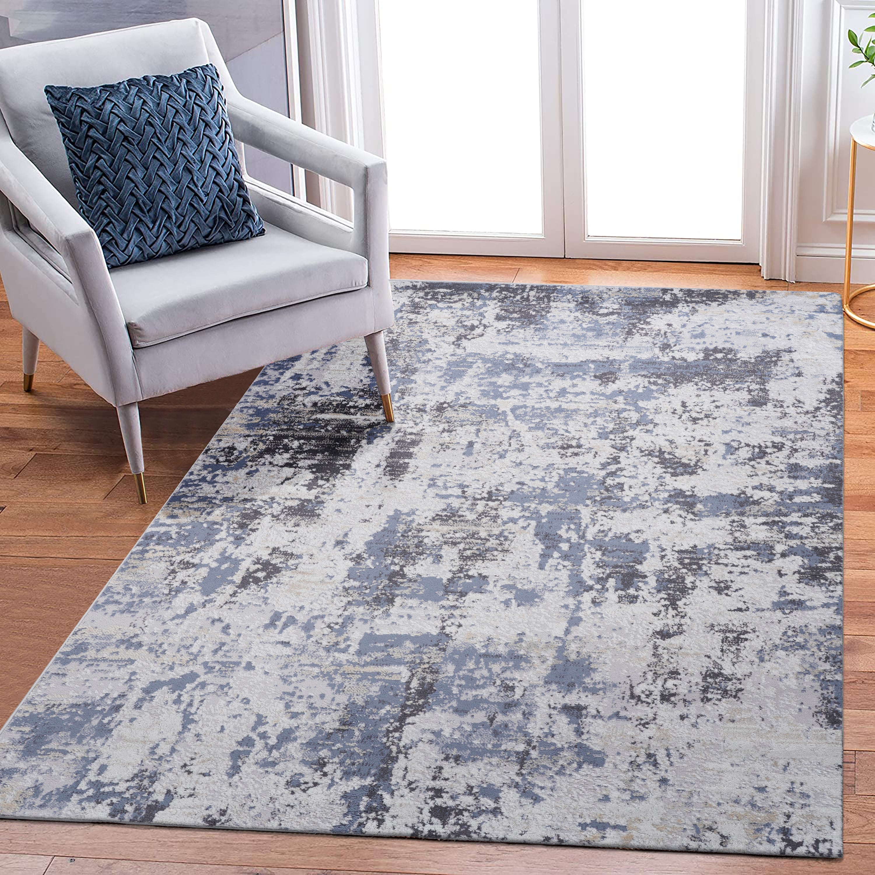 NAAR PAYAS Collection 8X10 Grey / Denim / Abstract Area Rug