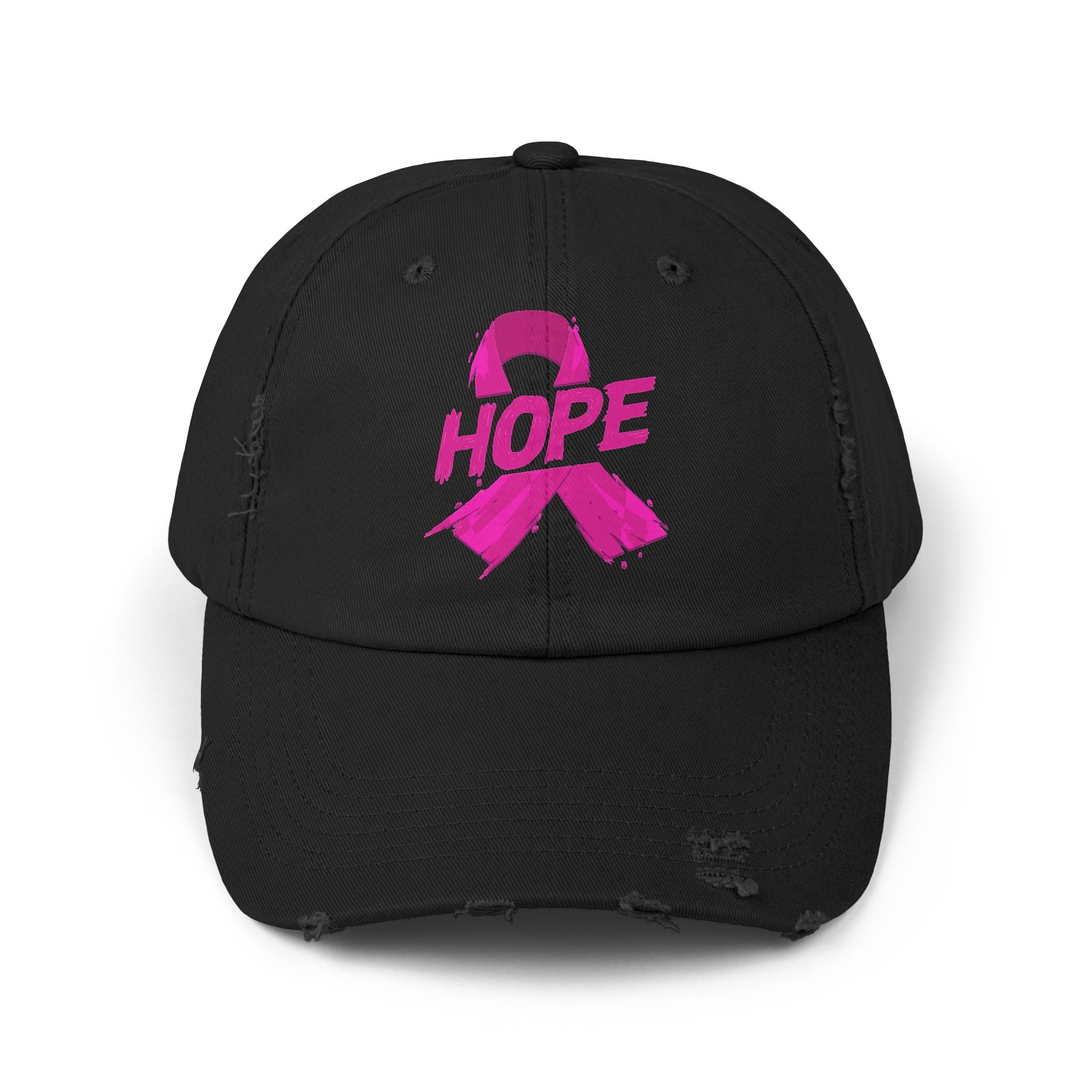 Hope Distressed Cap - Unisex Hat for Awareness, Perfect for Gift, Fundraising Events, Breast Cancer Support, Everyday Style