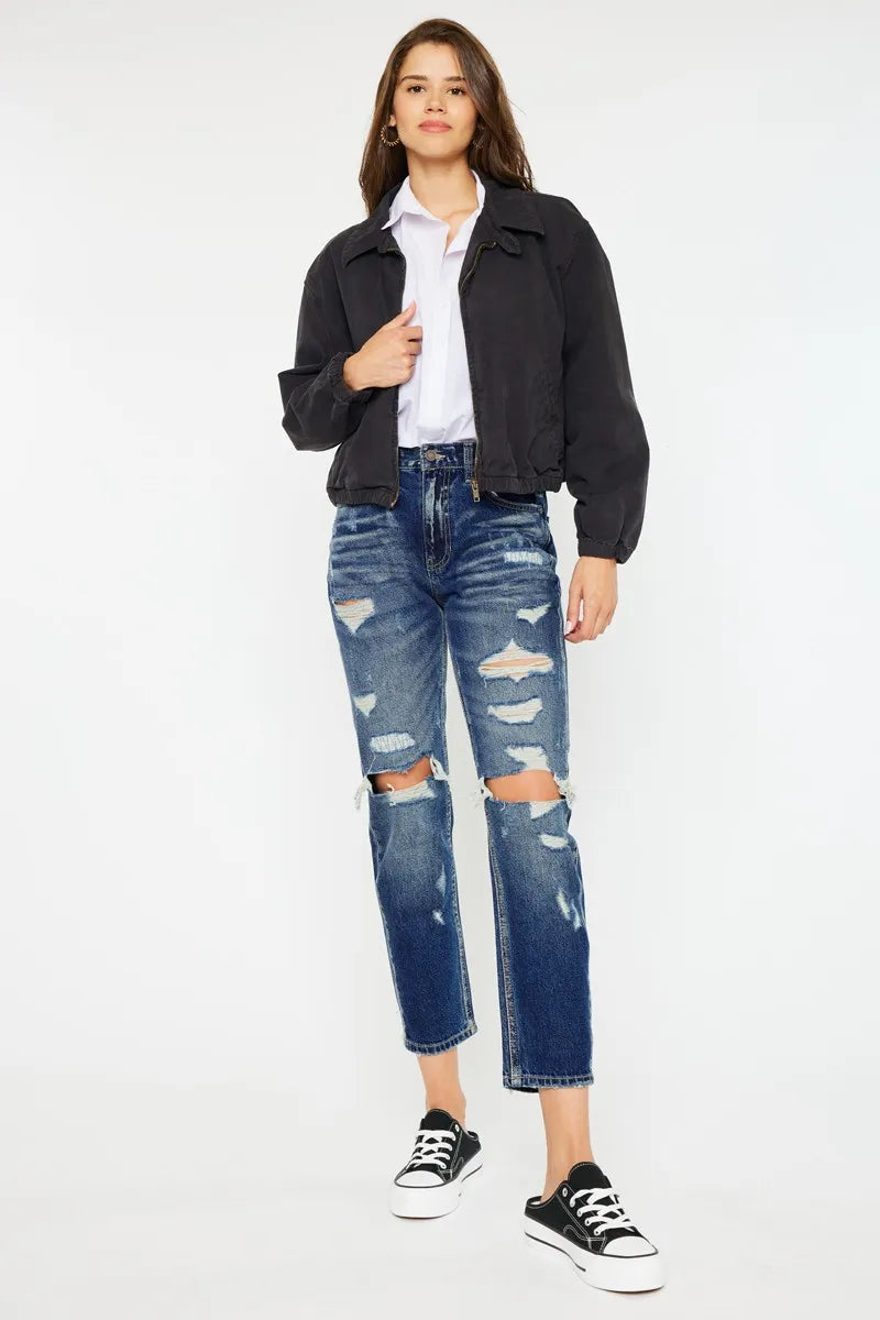 Kancan High Rise Distressed Mom Fit Jeans