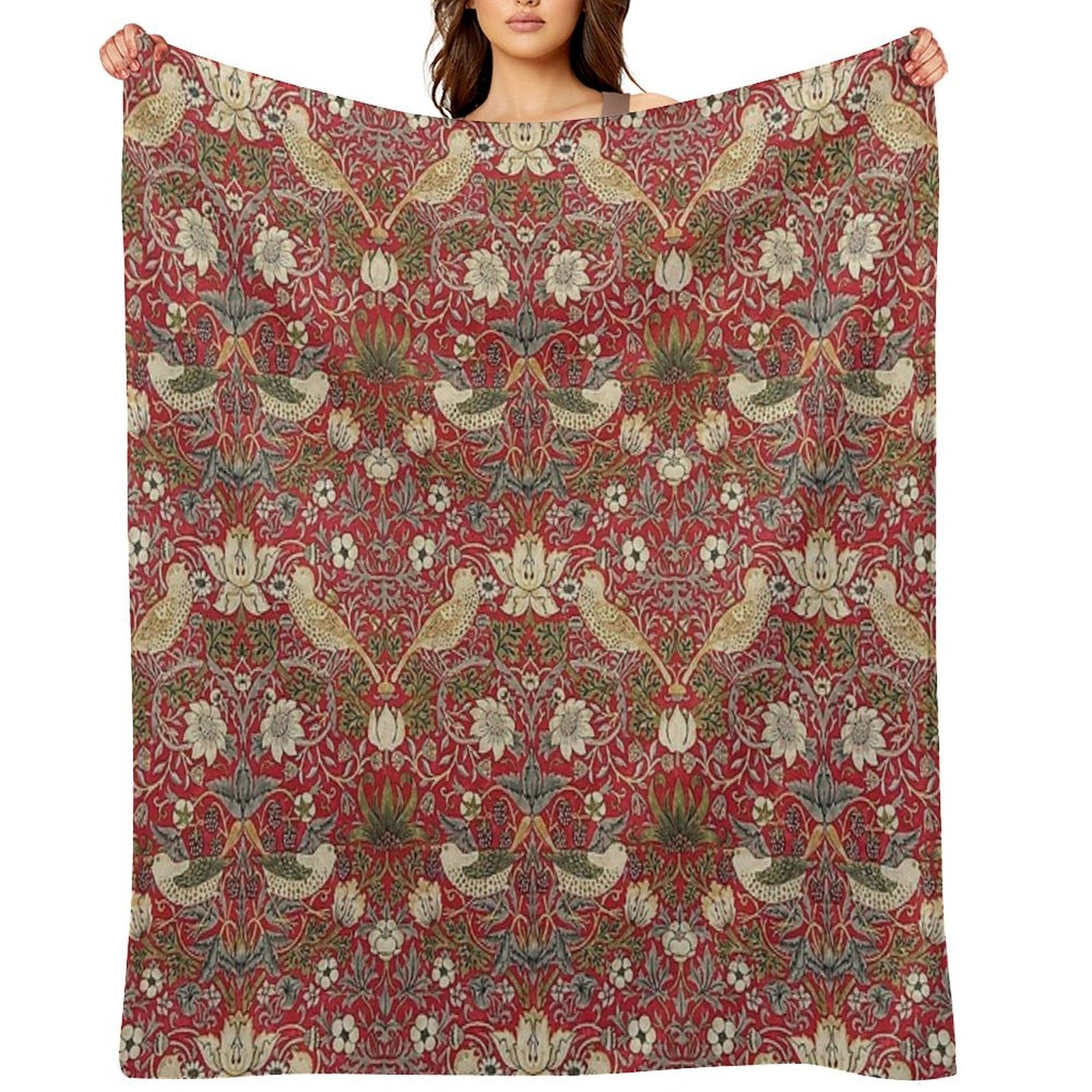 Strawberry Thief Crimson Vintage Pattern Throw Blanket