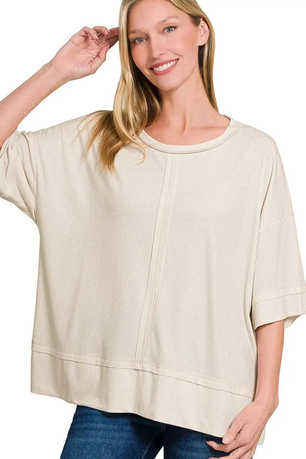 Trendsi Ribbed Boat Neck Top Women&amp;#39;s Casual Tee USA Made Soft &amp;amp; Stretchy