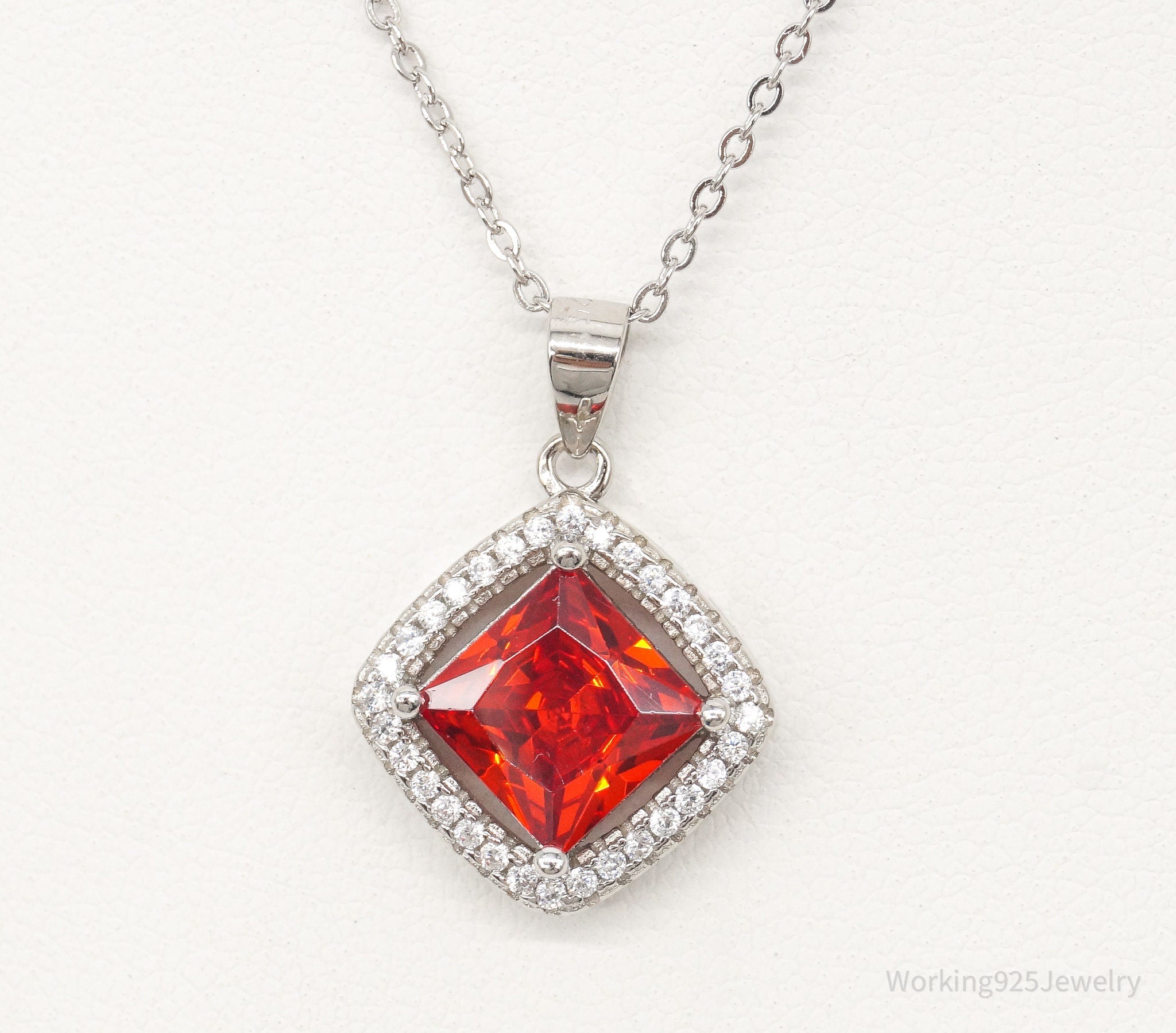 Designer Ryze Red &amp;amp; White Cubic Zirconia Sterling Silver Necklace