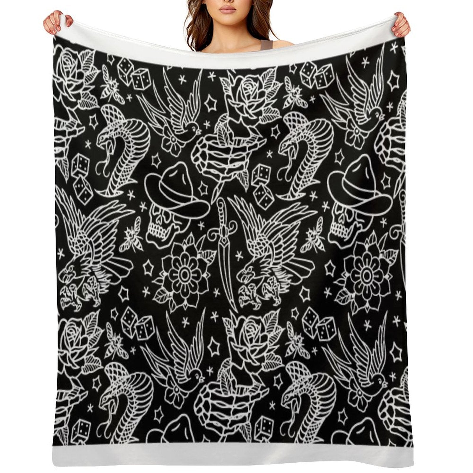 American Traditional Tattoo Flash Print Throw Blanket