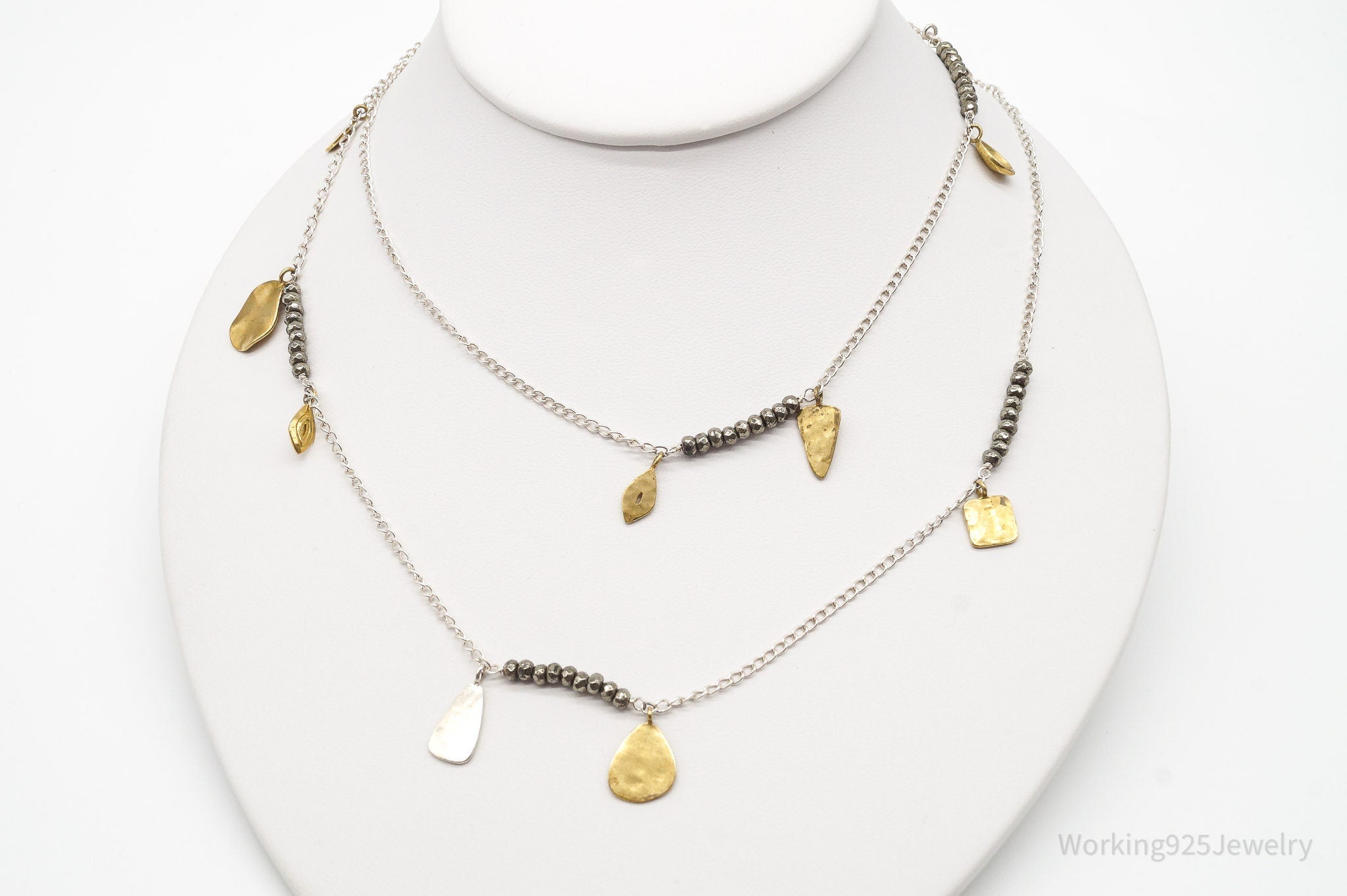 Designer Silpada &amp;quot;Pedal To The Metal&amp;quot; Pyrite Brass Sterling Silver Necklace 36&amp;quot;