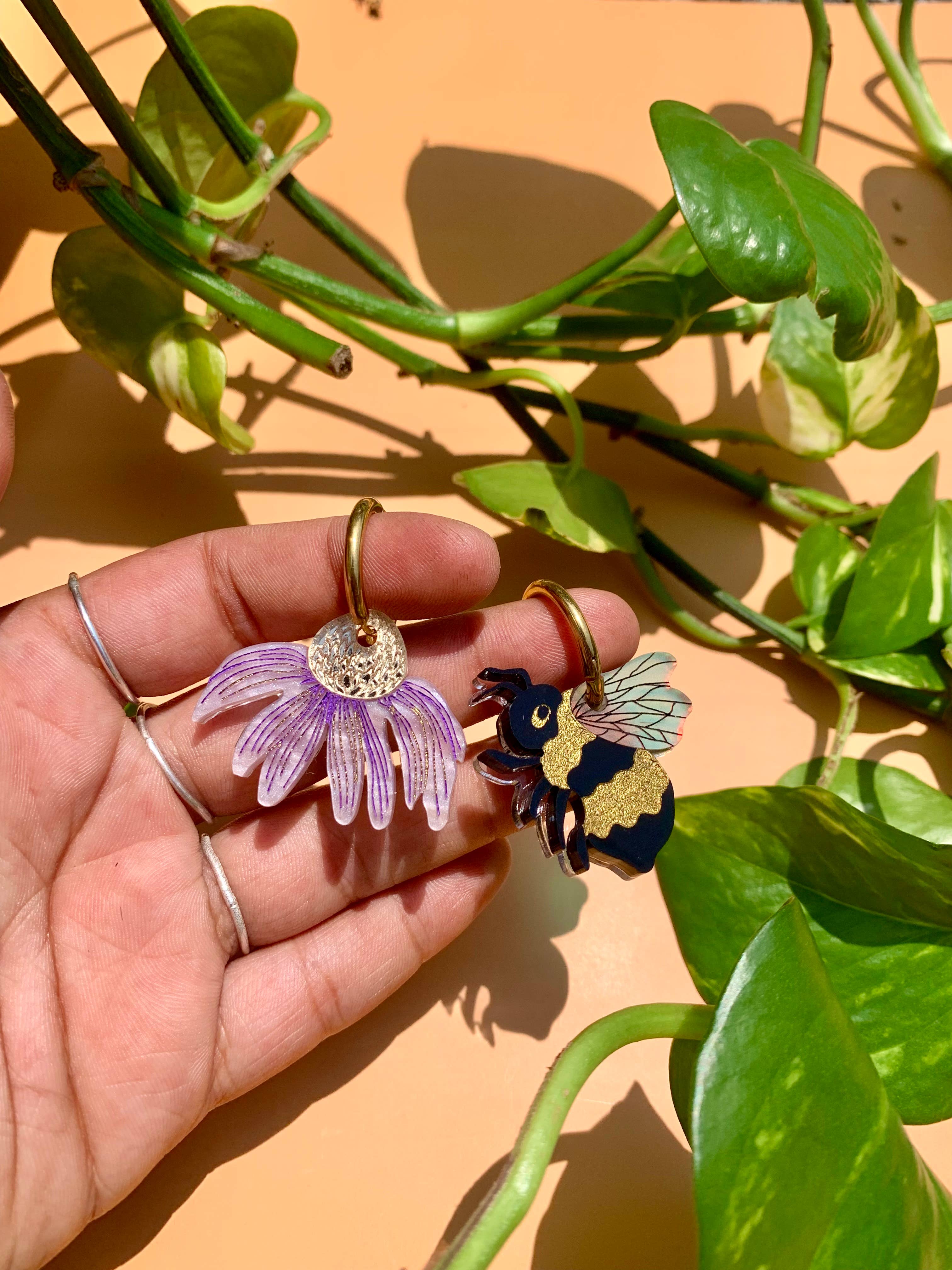 Bee and Flower Acrylic Earrings