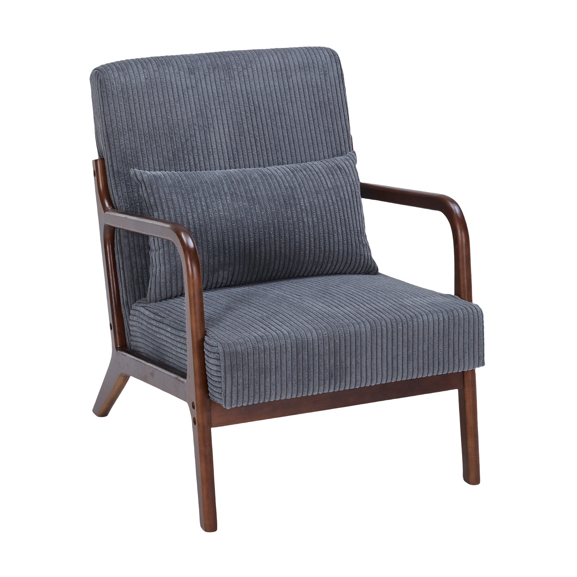 Mid-Century Modern Accent Chair with Pillow Upholstered in Antique Dark Grey Polyester and Solid Wood Frame(Antique Dark Grey)