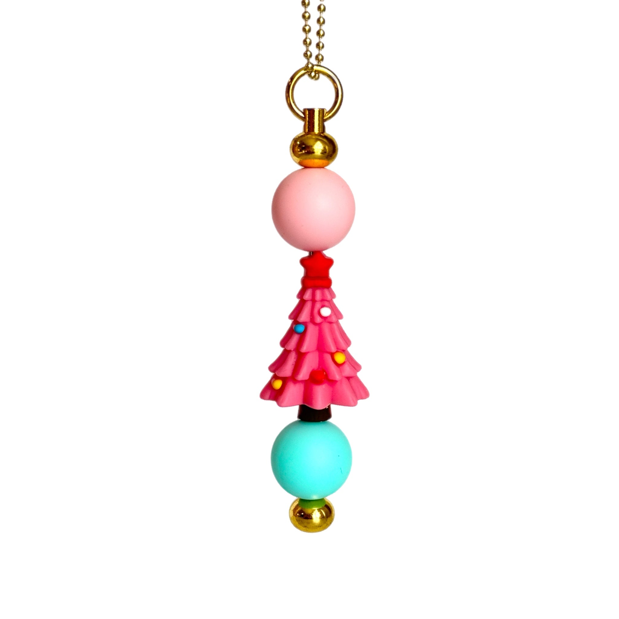 Pink Christmas Tree Bar Charm - Tumbler Handle Charm