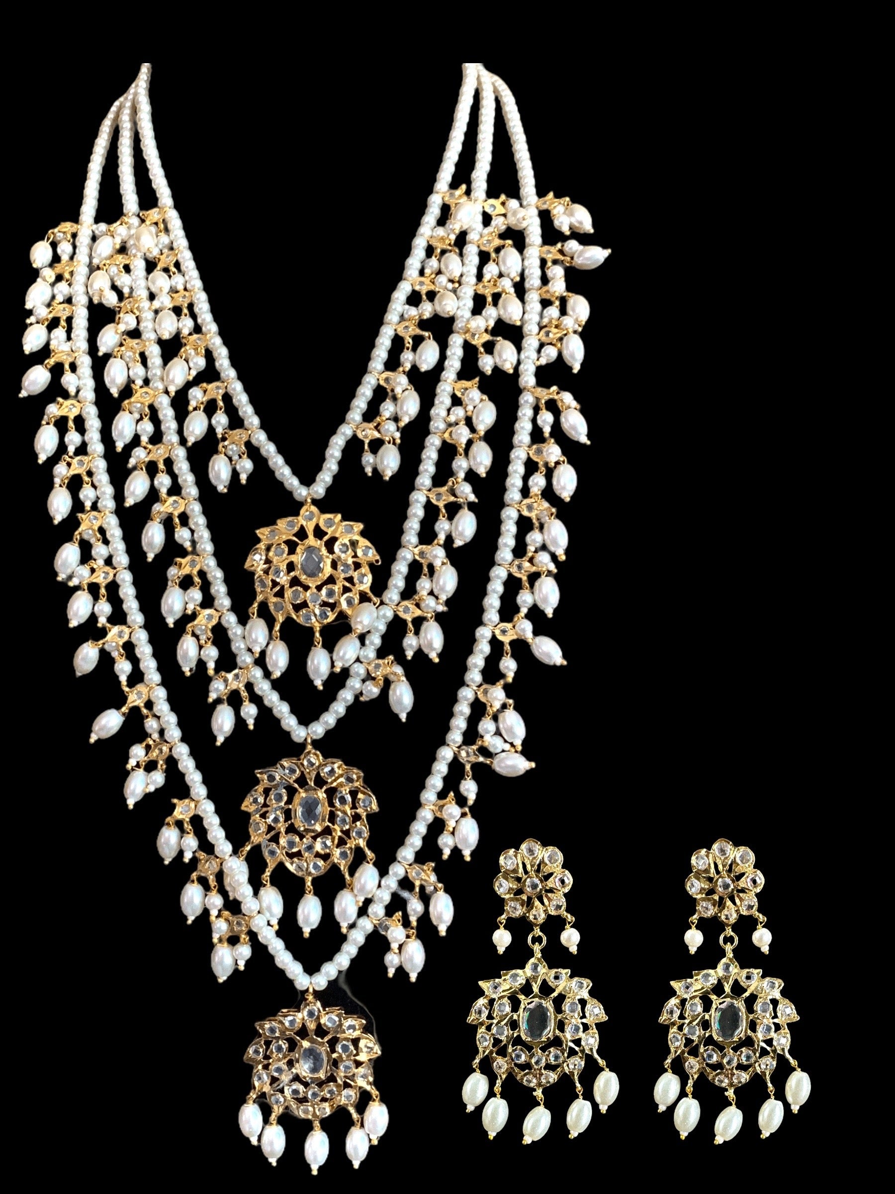 SAT37 Farmana three layer Hyderabadi necklace in pearls  ( READY TO SHIP )