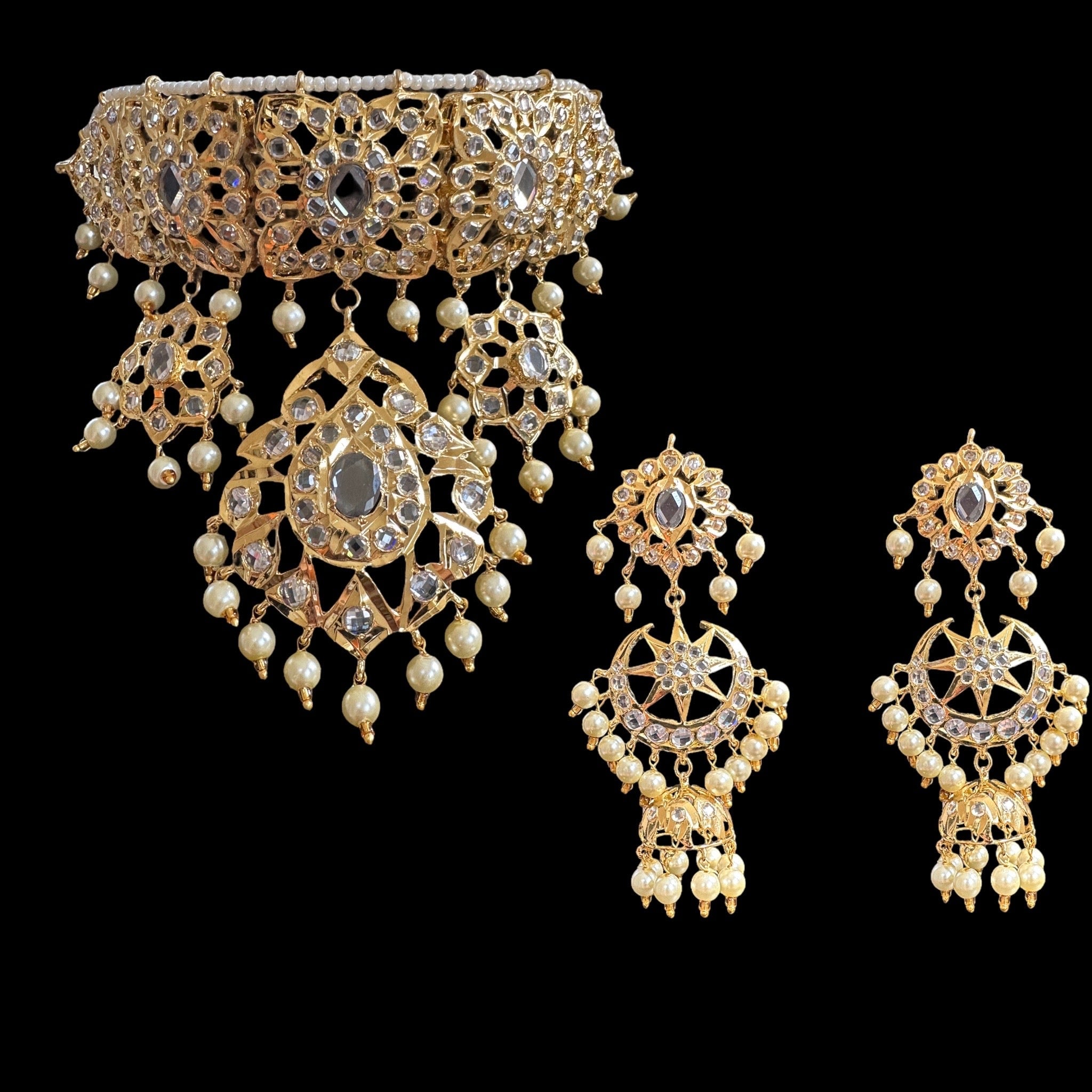 C294 Shahzeen choker set ( golden pearls ) ( SHIPS IN 4 WEEKS  )