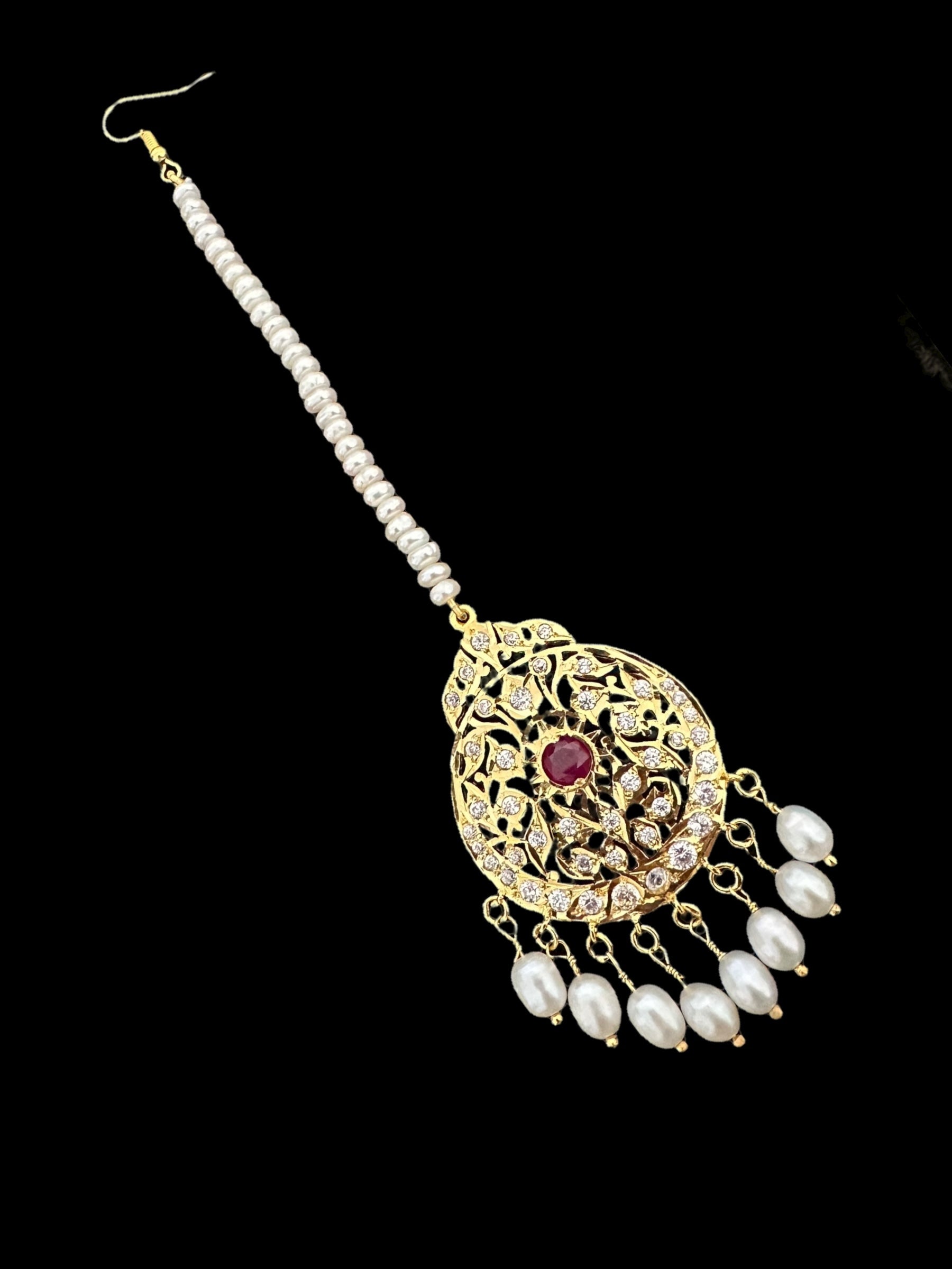 Ruby and zircon gold plated silver tika ( READY TO SHIP )