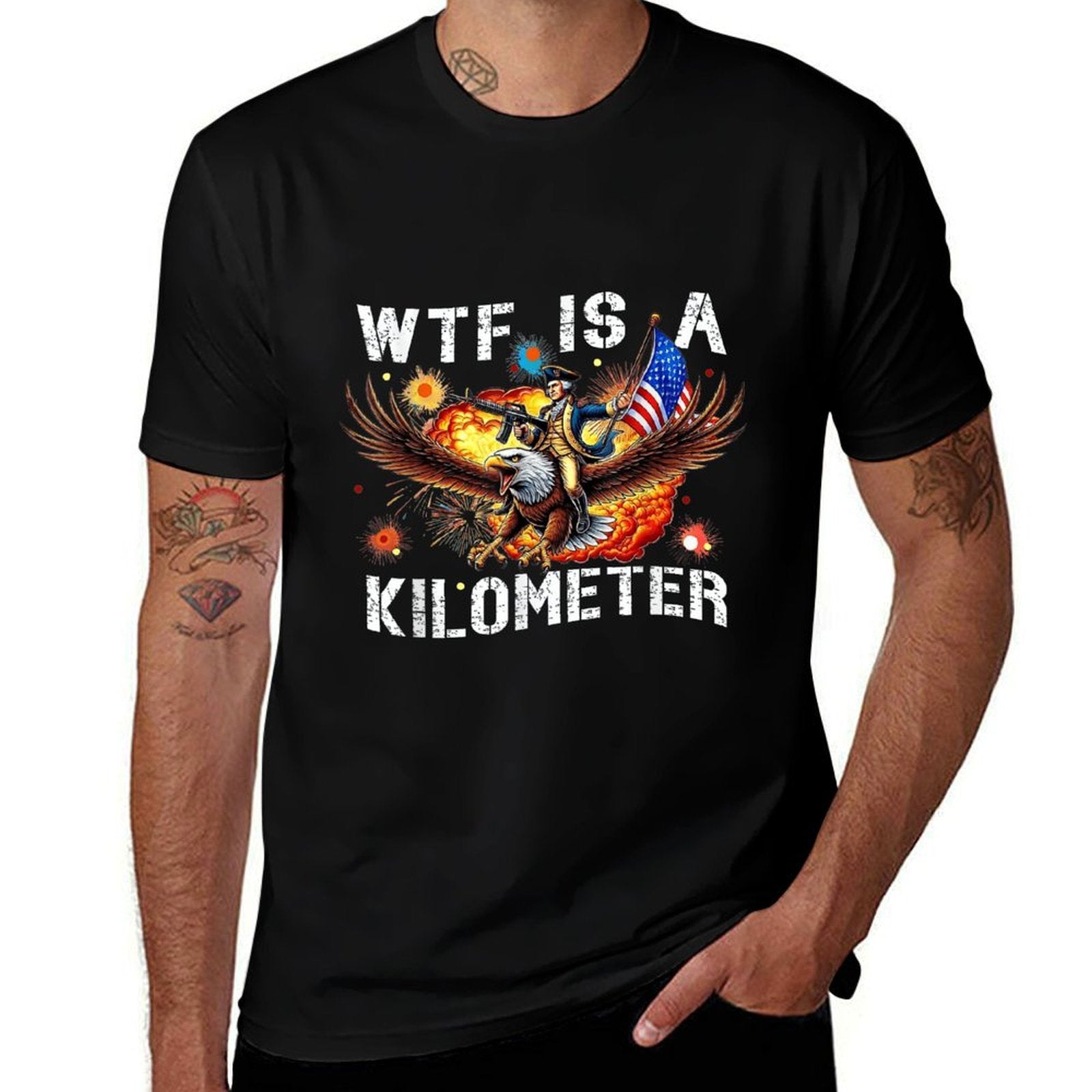 WTF Is A Kilometer Funny George Washington Riding Eagle  Slim-fit Cut T-Shirt