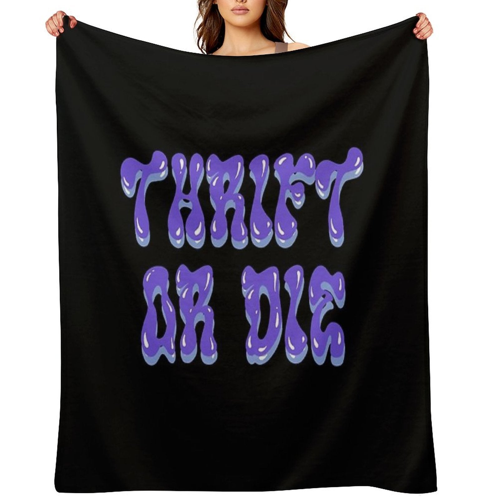“THRIFT OR DIE” Purple And Blue Throw Blanket