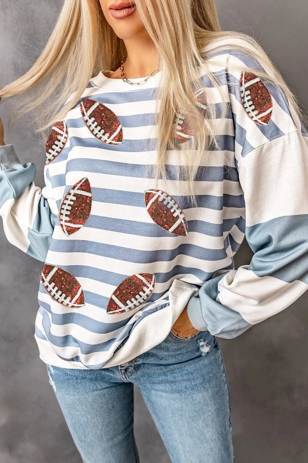Trendsi Sequin striped long sleeve top