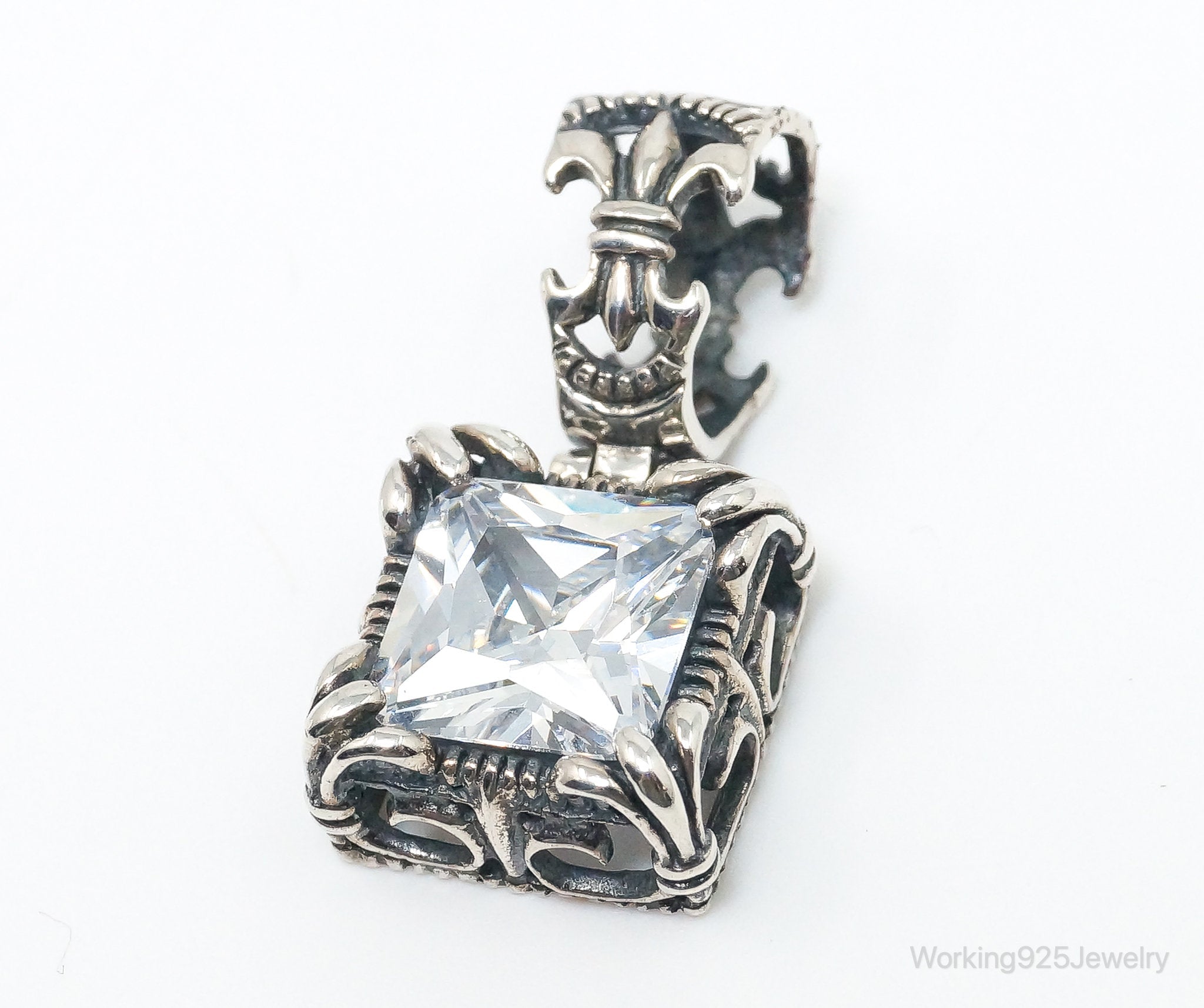 Vintage Designer Silpada &amp;quot;Uptown&amp;quot; CZ Sterling Silver Scroll Necklace Pendant