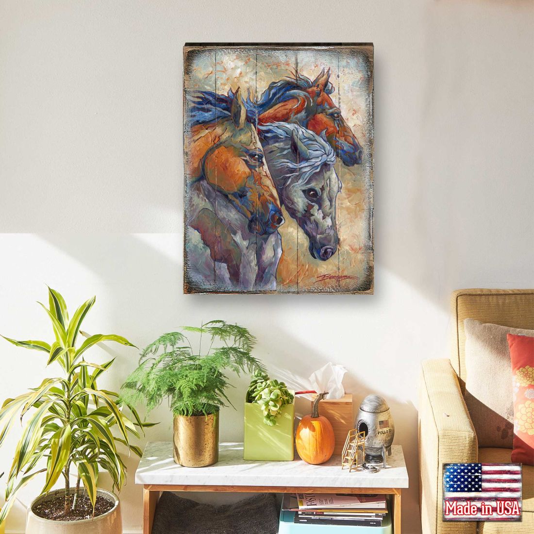Let Them Run Horse Heads Wooden Wall Art by J. Bergsma - Nature Wildlife Decor  - 8592259B-JB