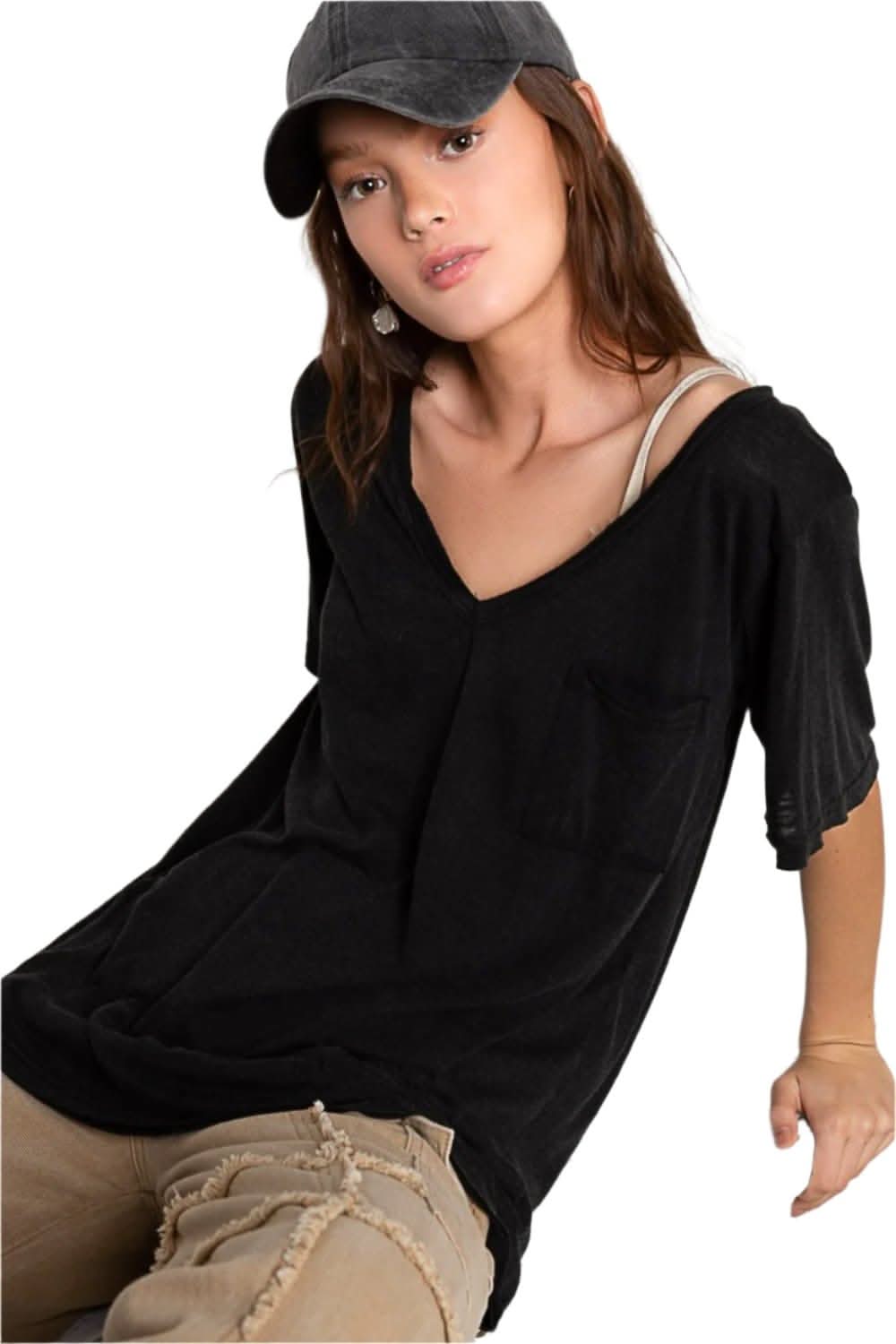 V-neck casual tee with chest pocket