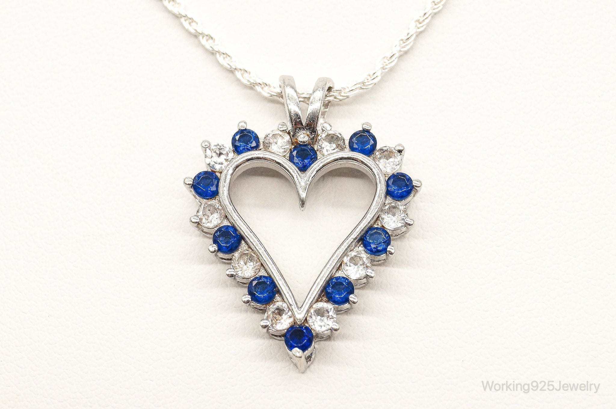 Blue &amp;amp; White Cubic Zirconia Heart Sterling Silver Necklace