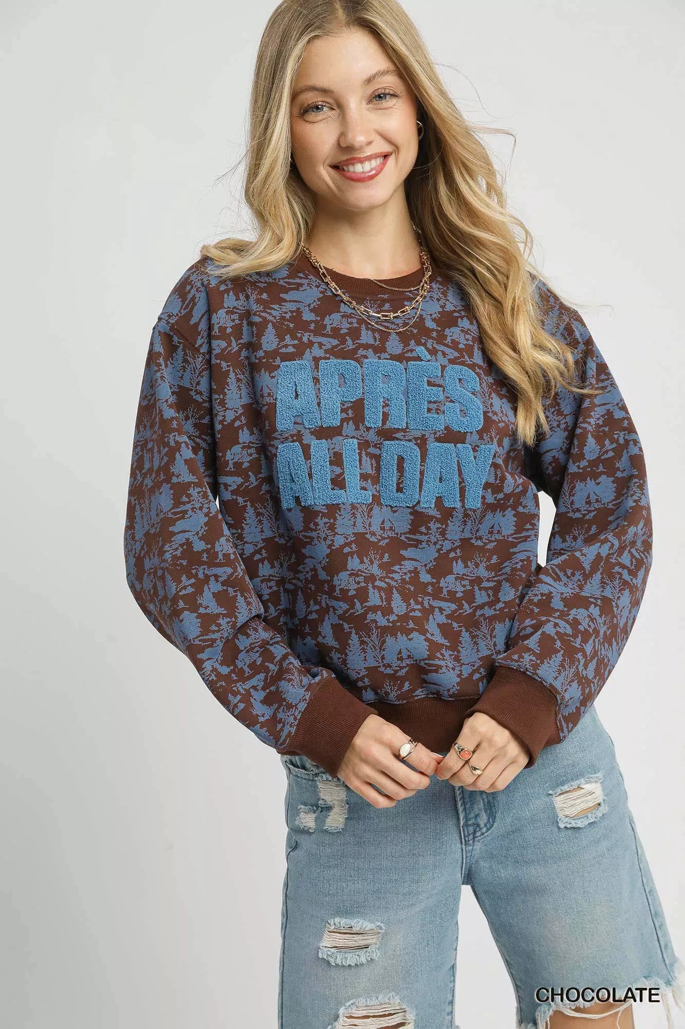 Umgee Scenic Print Cropped Sweatshirt