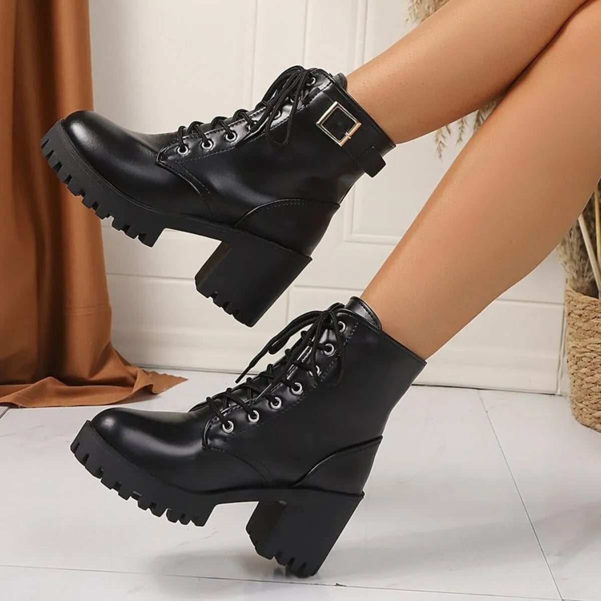 Boss Babe Lace-Up Block Heel Boots