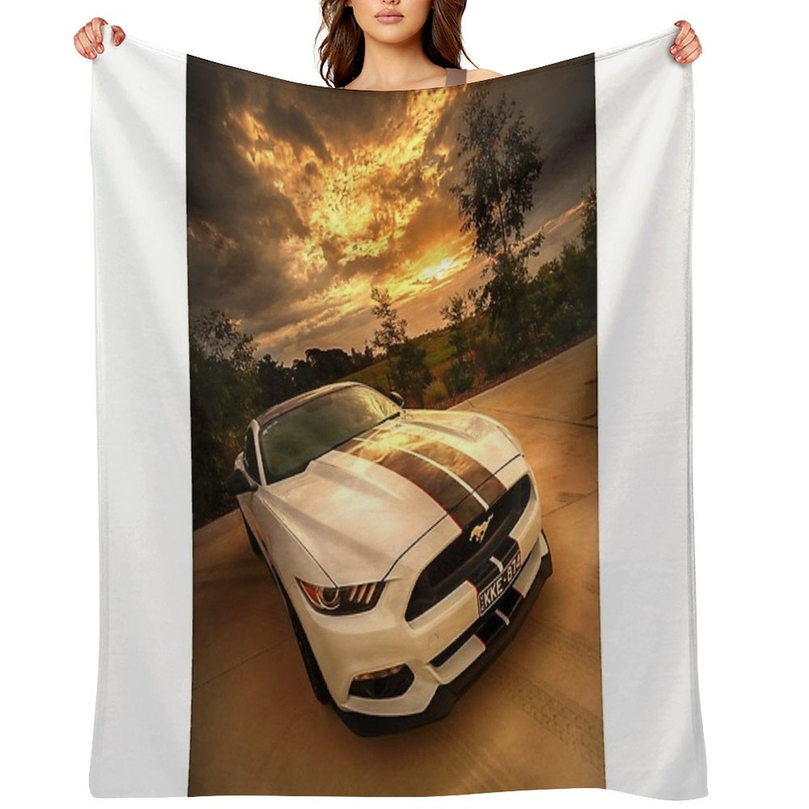 A Ford Mustang Sunset Throw Blanket