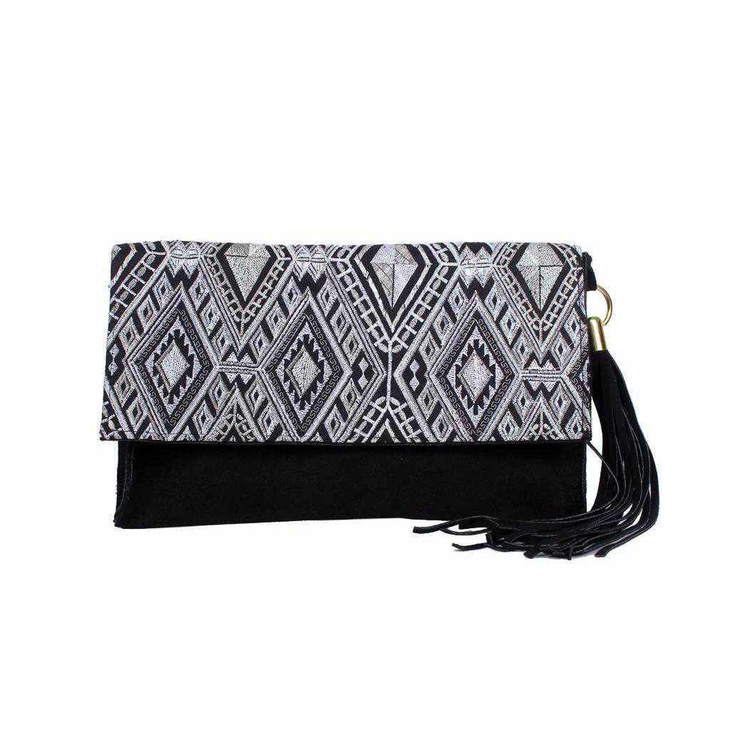 Leather Clutch with Geometric Embroidery Bag - Thailand