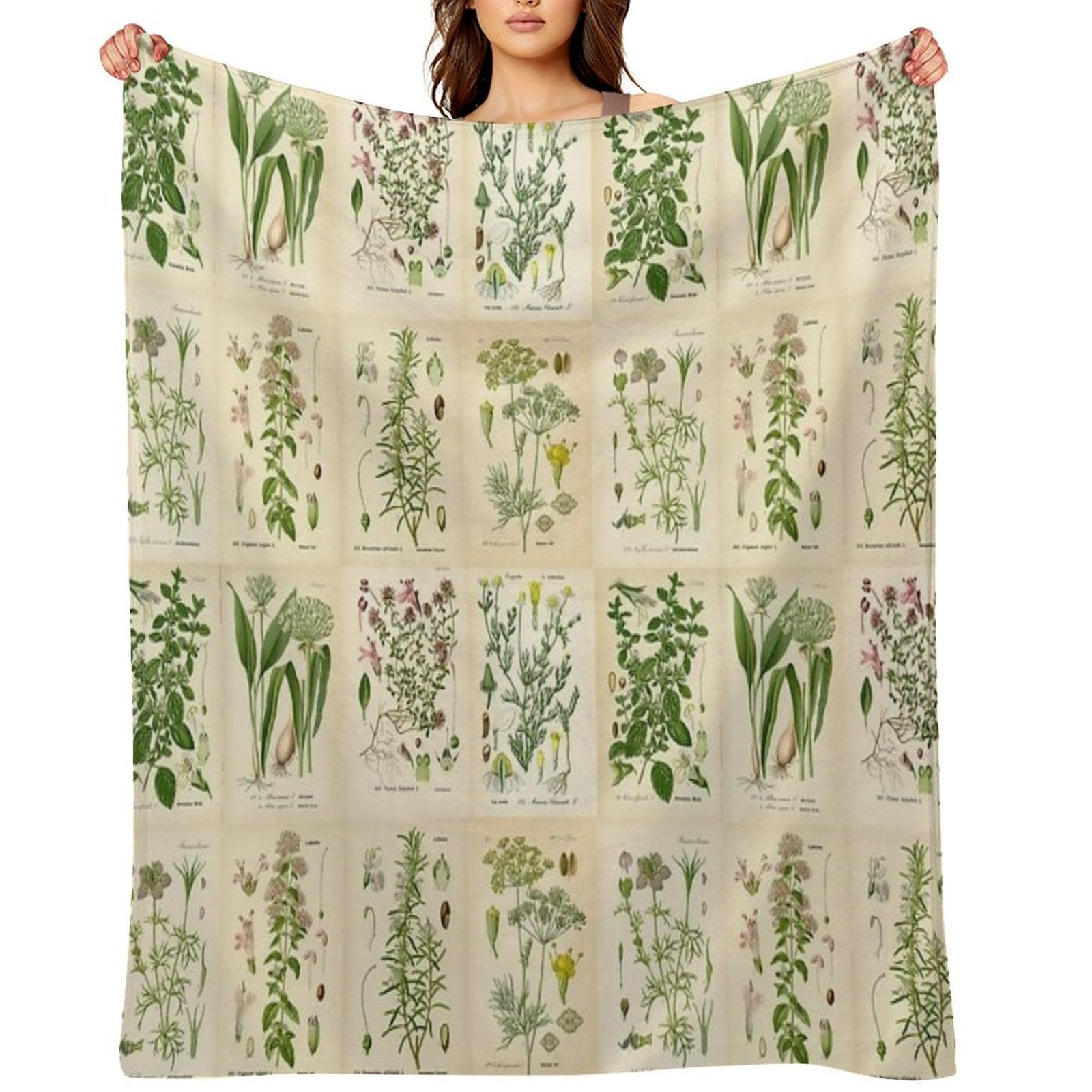 Apothecary Herbs Vintage Botanical Plants Cottagecore Throw Blanket