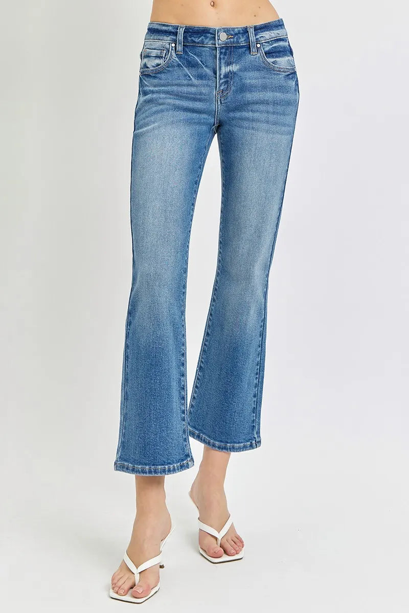 Risen Full Size Low Rise Crop Flare Jeans Plus Size