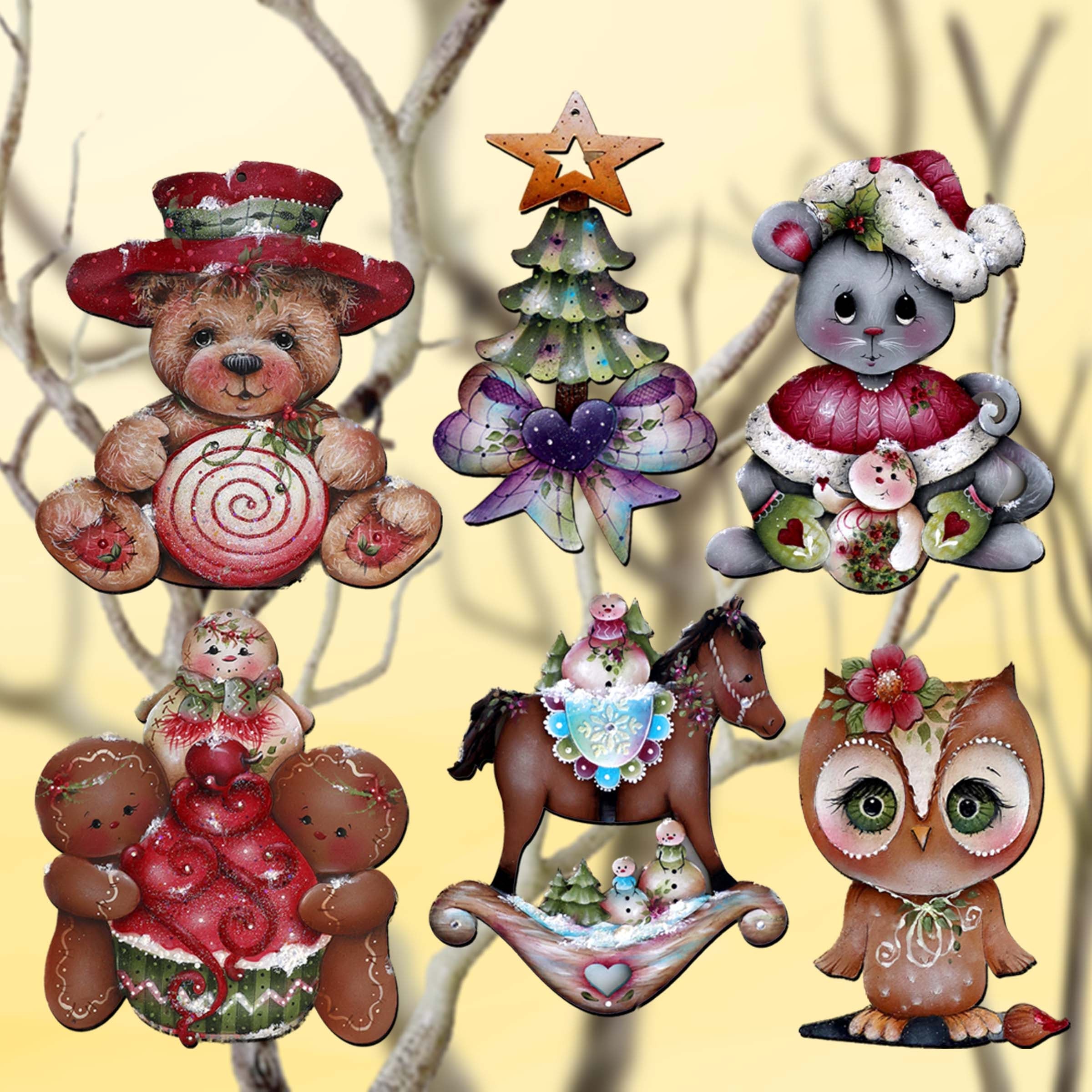 Spirit of Christmas Clip-On Eco Wood Decorative Ornaments Set of 6 by Jamie Mills-Price - Christmas Décor - 8090052C-MP-S6