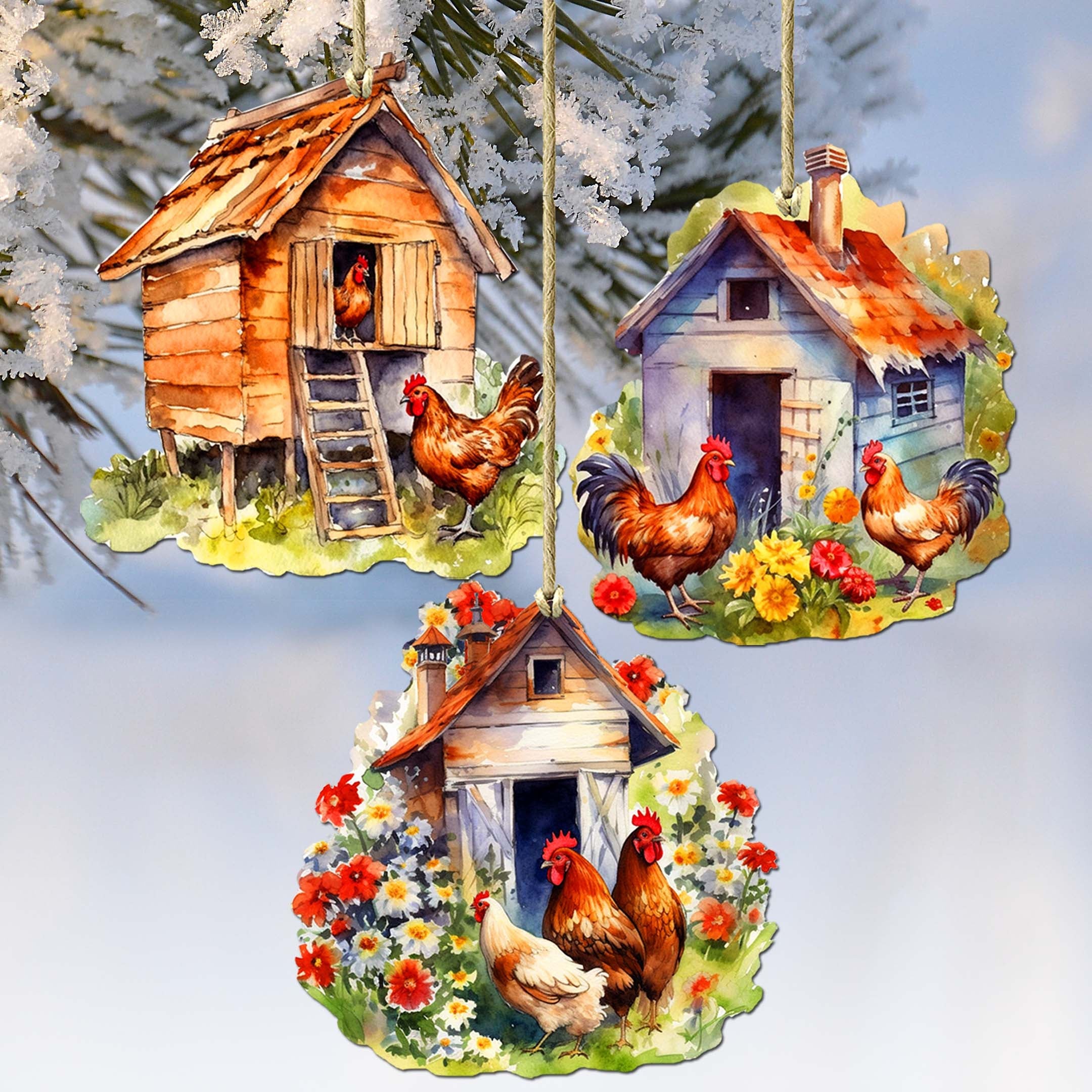 Spring on the Farm Decorative Eco Wood Ornaments Set of 3 by G. Debrekht - Easter Décor - 8091056-S3